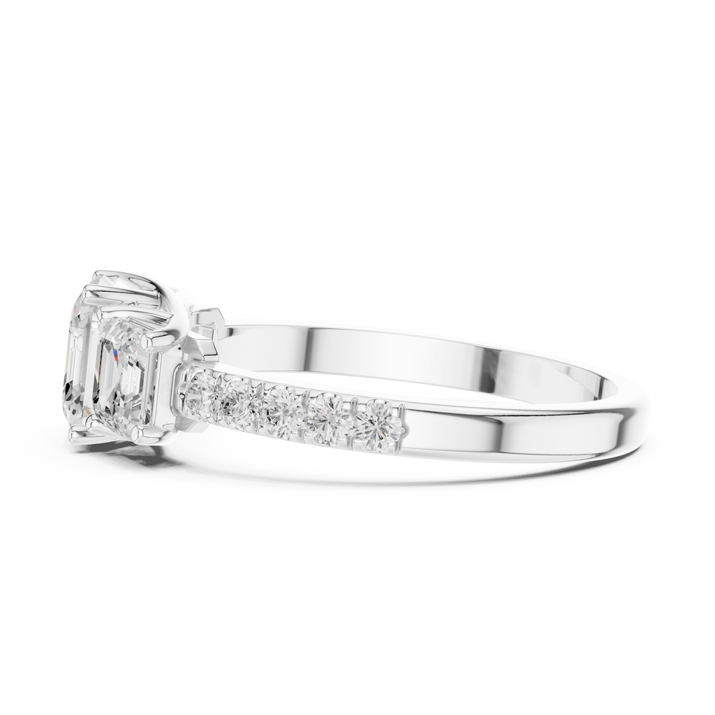 Three Stone Asscher Cut Diamond Engagement Ring with Pavé Band