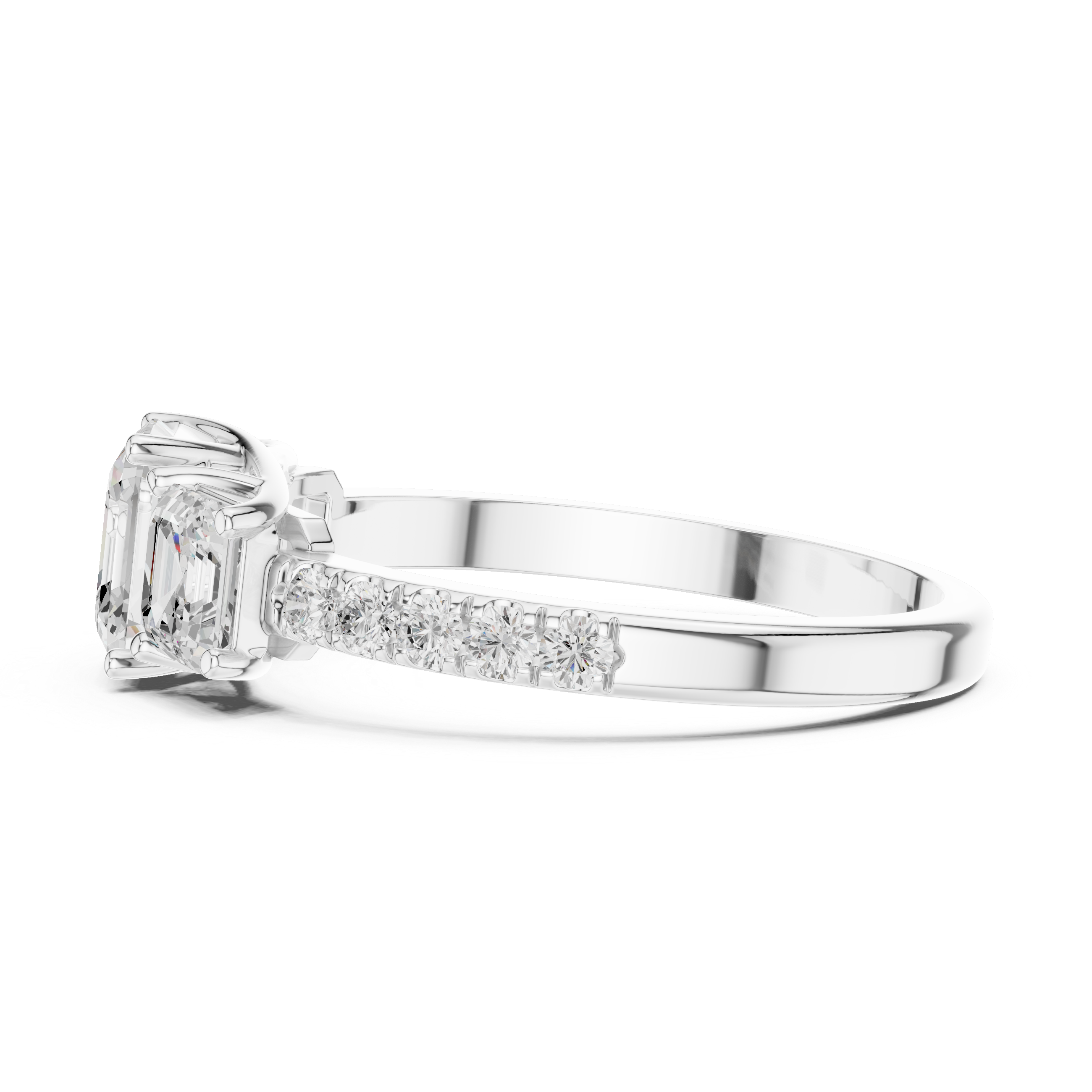 Three Stone Asscher Cut Diamond Engagement Ring with Pavé Band
