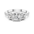 Three Stone Asscher Cut Diamond Engagement Ring with Pavé Band