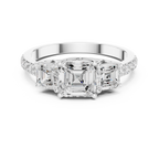 Three Stone Asscher Cut Diamond Engagement Ring with Pavé Band