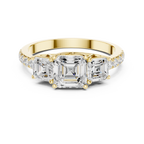 Three Stone Asscher Cut Diamond Engagement Ring with Pavé Band
