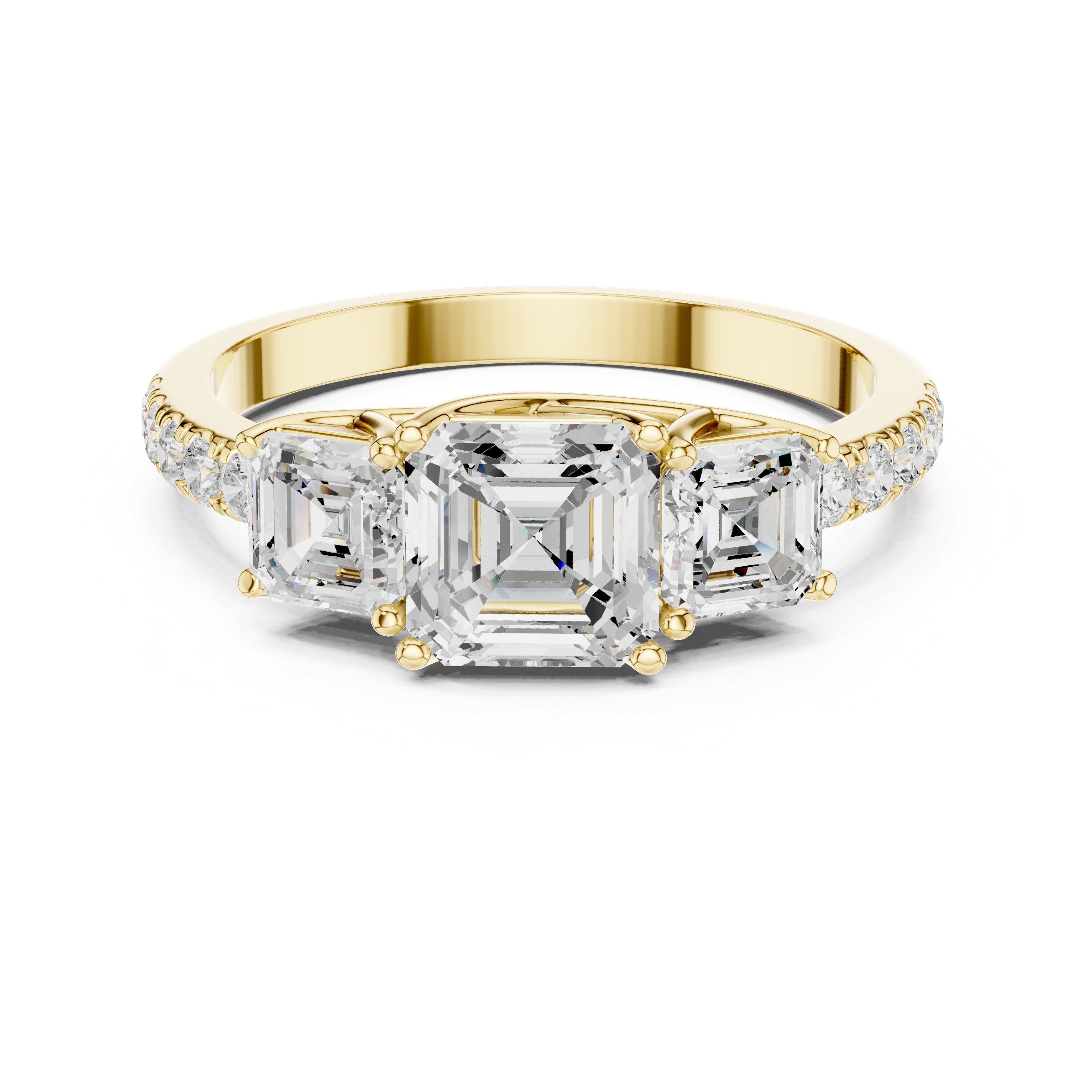 Three Stone Asscher Cut Diamond Engagement Ring with Pavé Band