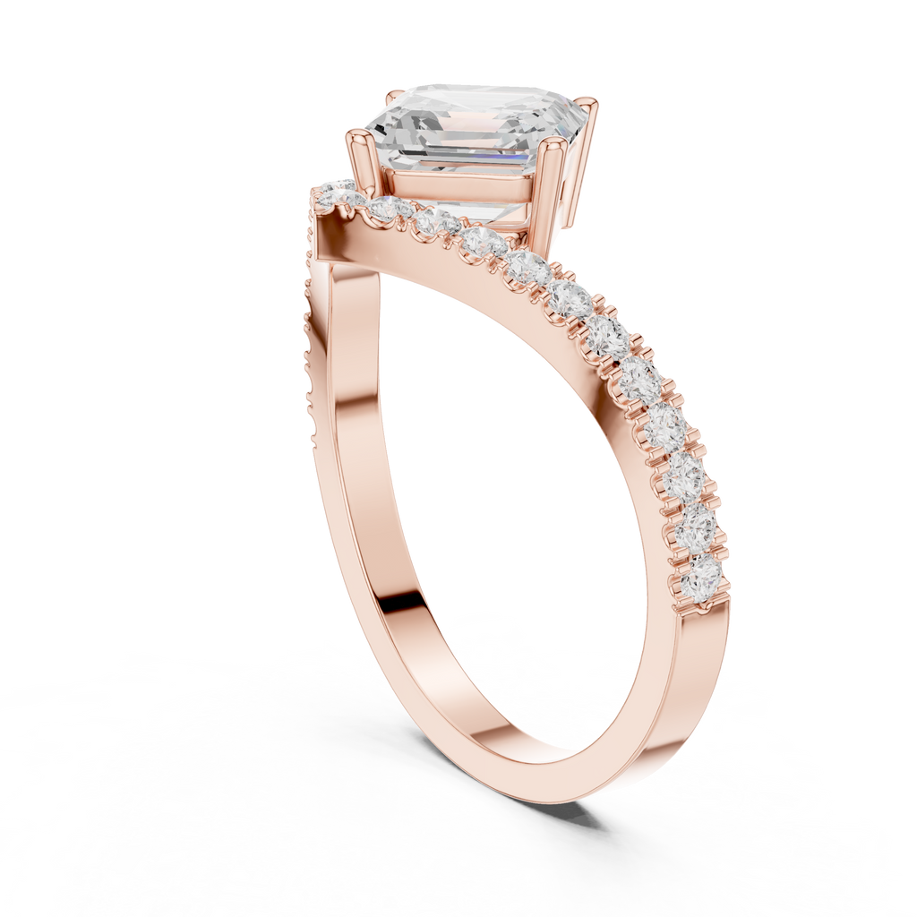 Split Shank Asscher Cut Diamond Engagement Ring with Pavé Band