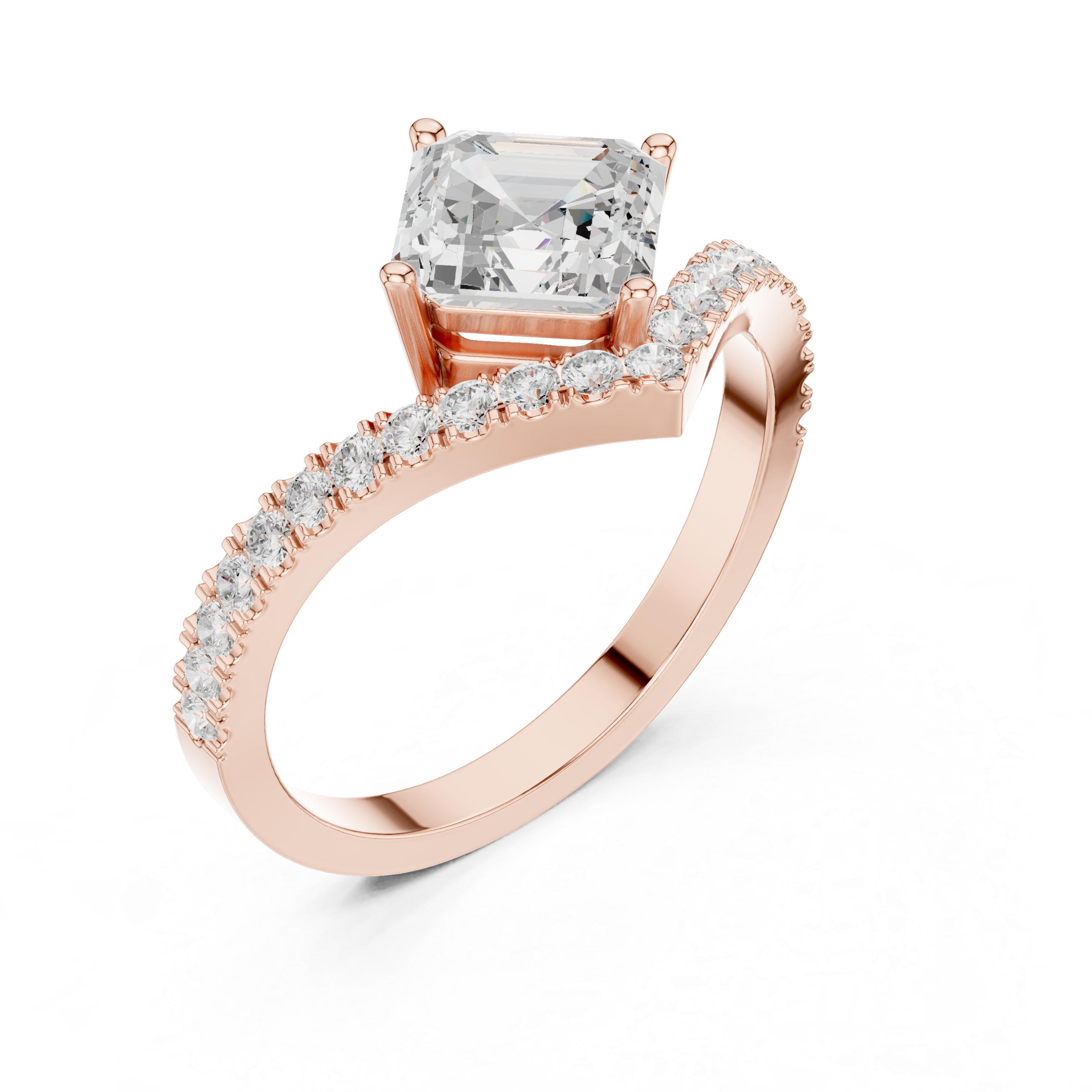 Split Shank Asscher Cut Diamond Engagement Ring with Pavé Band