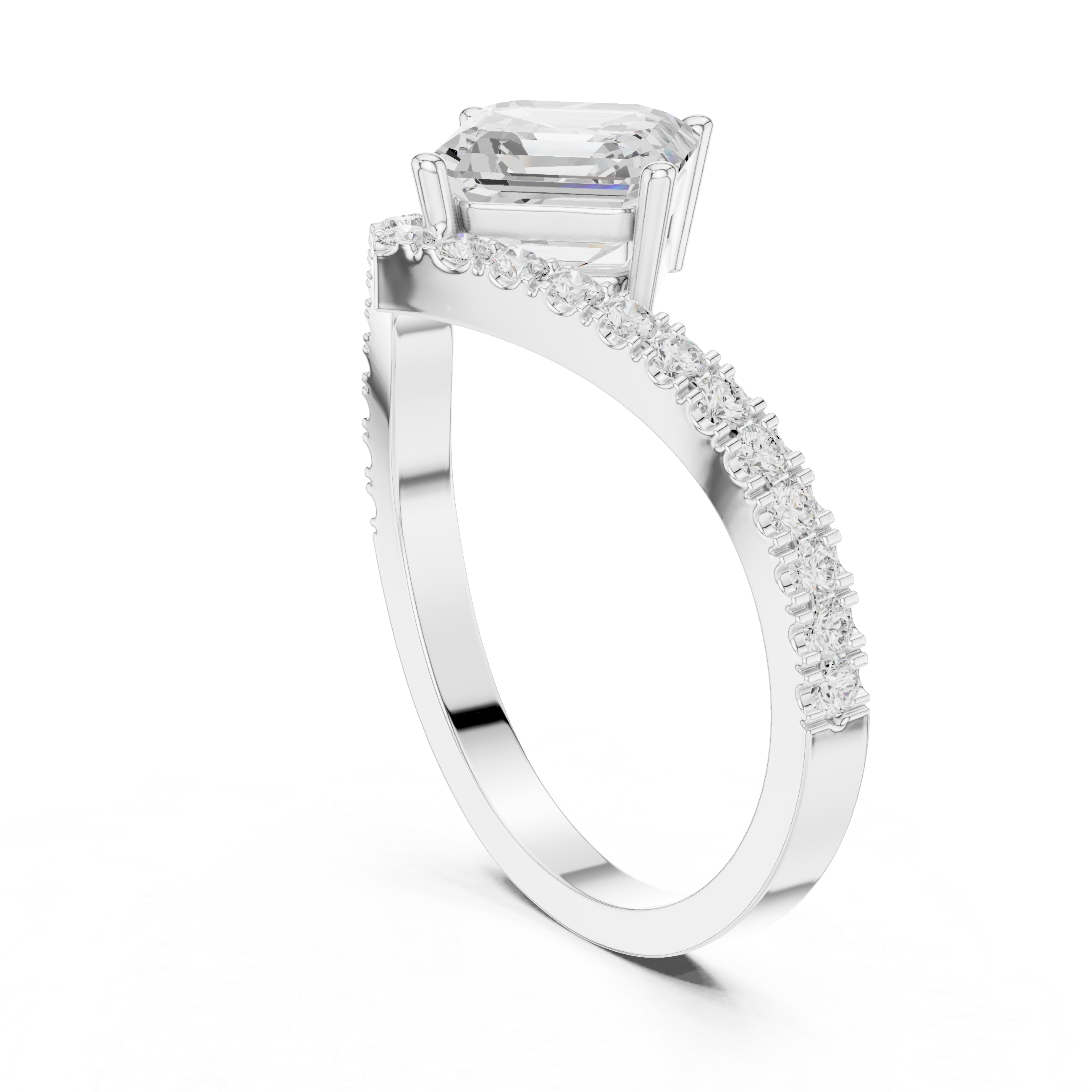 Split Shank Asscher Cut Diamond Engagement Ring with Pavé Band