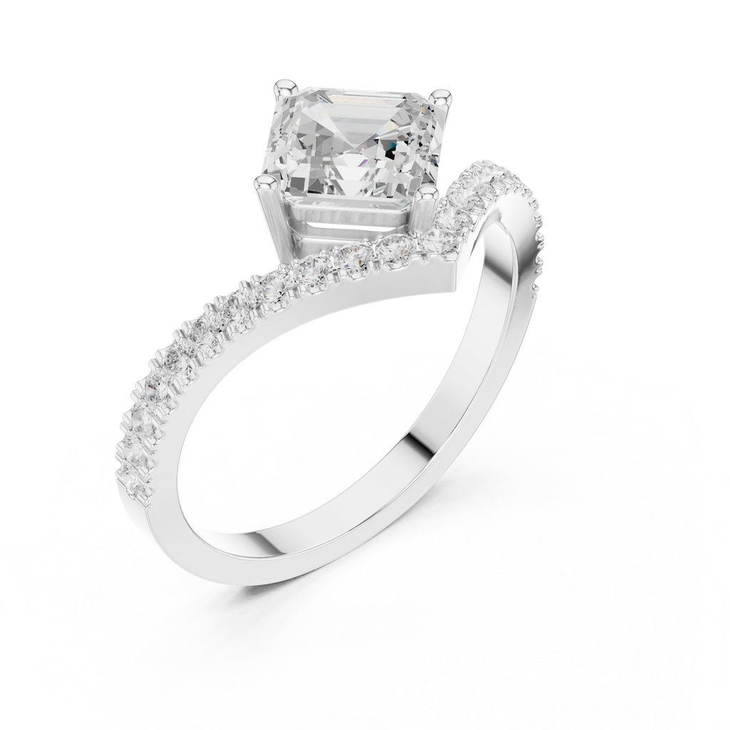 Split Shank Asscher Cut Diamond Engagement Ring with Pavé Band