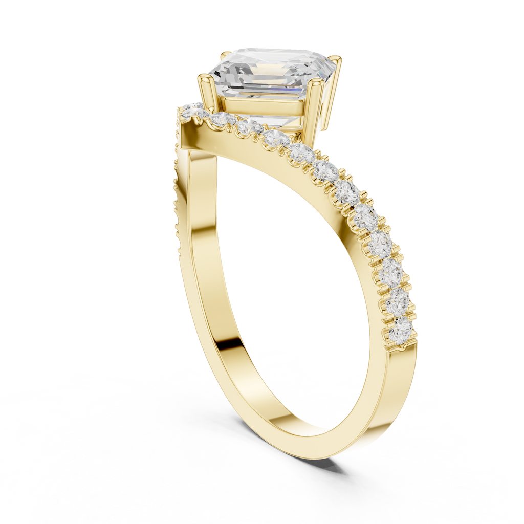 Split Shank Asscher Cut Diamond Engagement Ring with Pavé Band