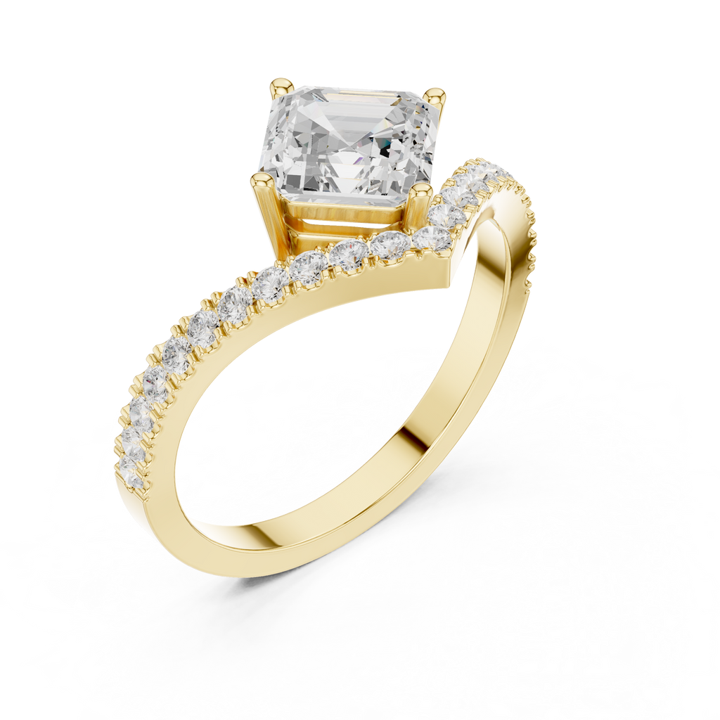 Split Shank Asscher Cut Diamond Engagement Ring with Pavé Band