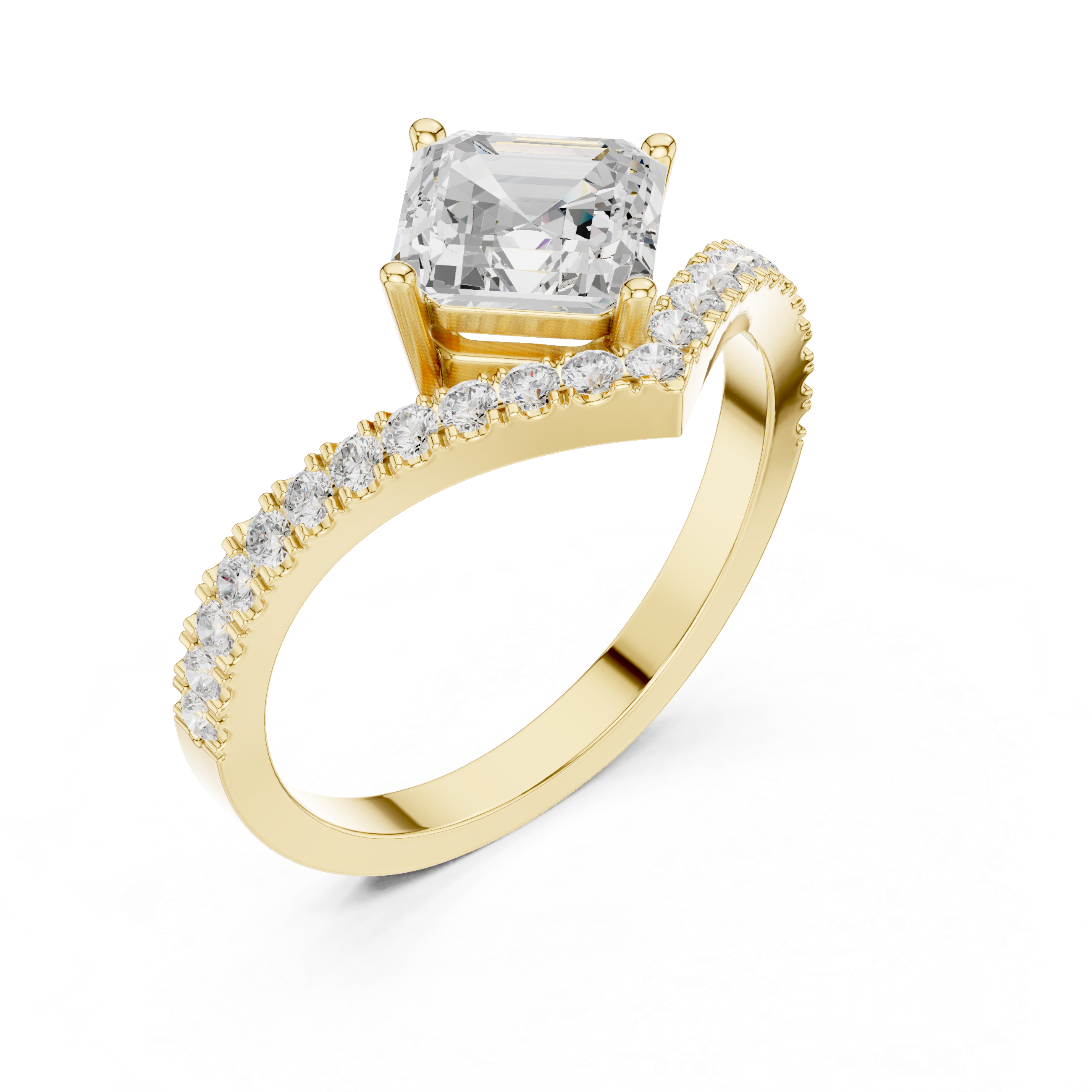Split Shank Asscher Cut Diamond Engagement Ring with Pavé Band