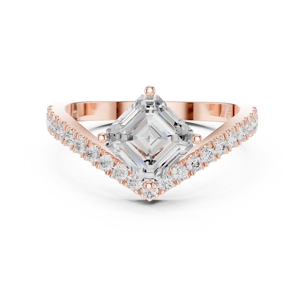 Split Shank Asscher Cut Diamond Engagement Ring with Pavé Band