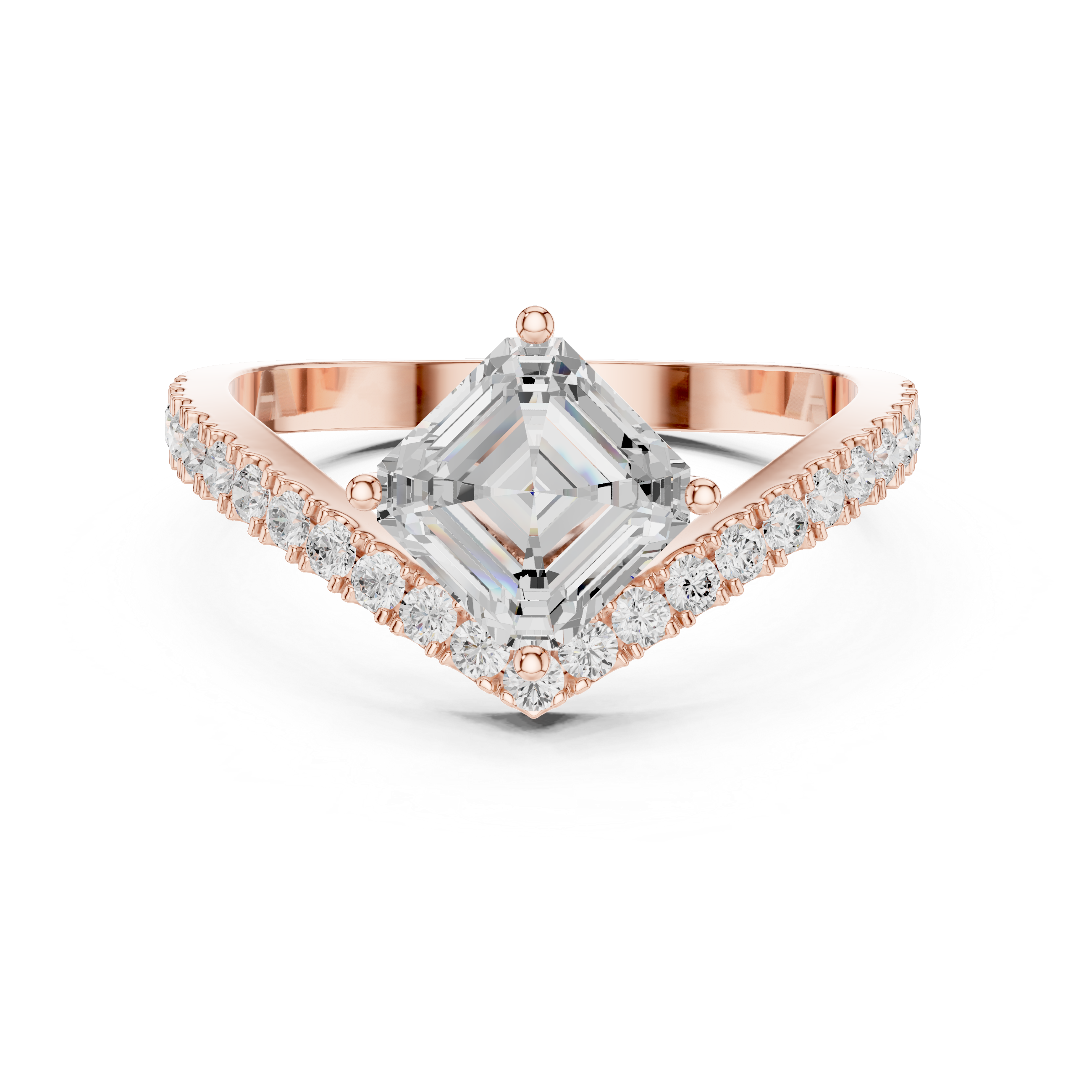 Split Shank Asscher Cut Diamond Engagement Ring with Pavé Band