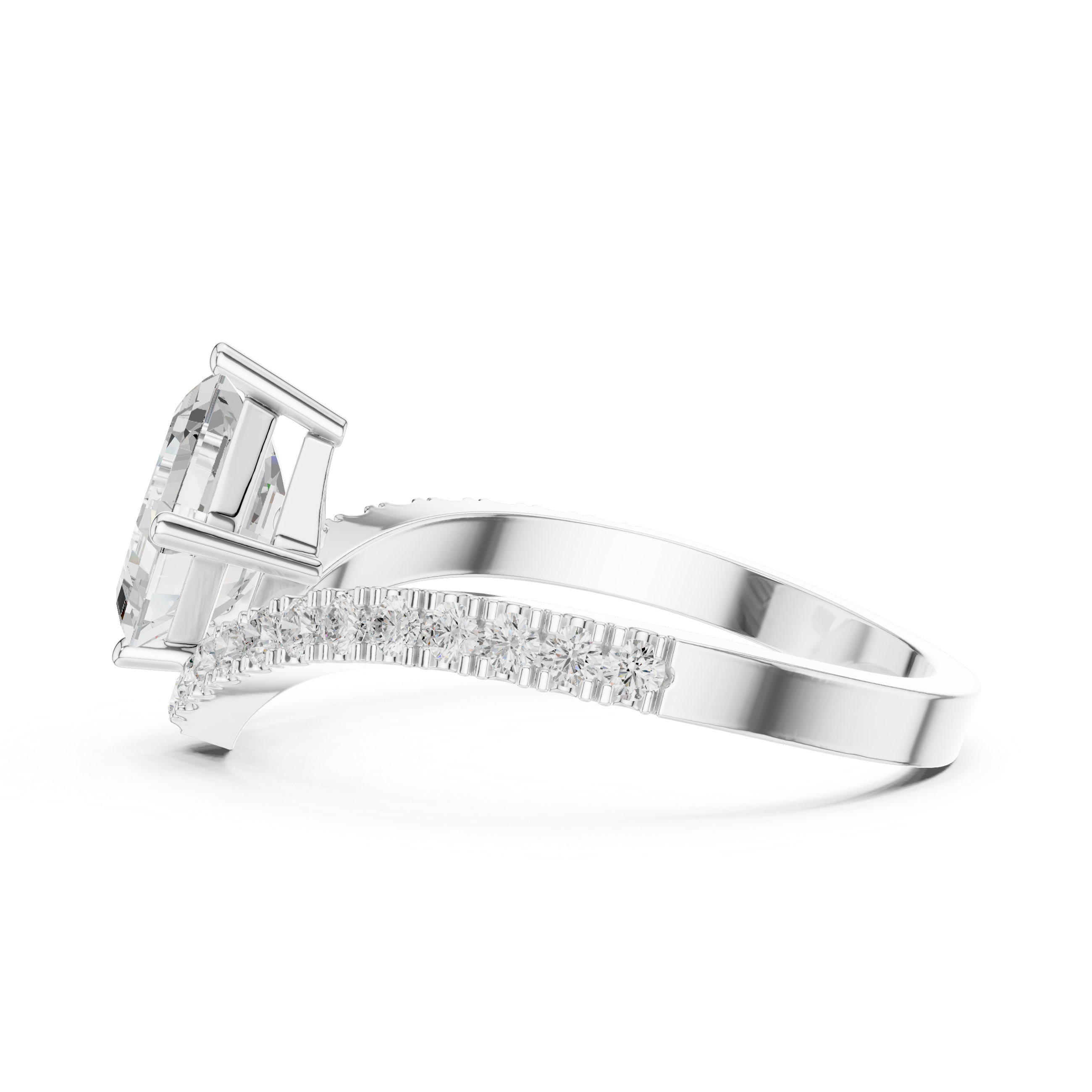 Split Shank Asscher Cut Diamond Engagement Ring with Pavé Band
