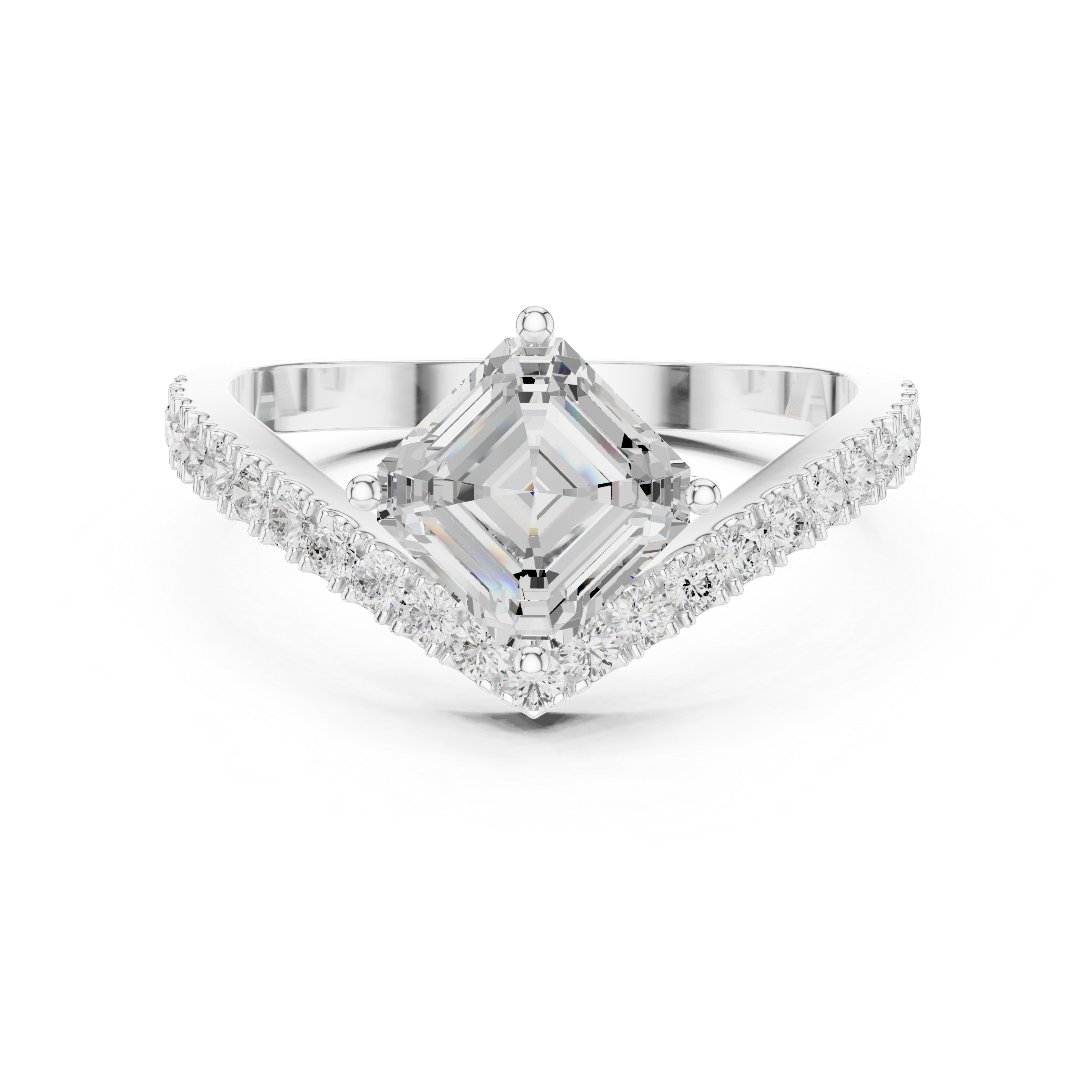 Split Shank Asscher Cut Diamond Engagement Ring with Pavé Band
