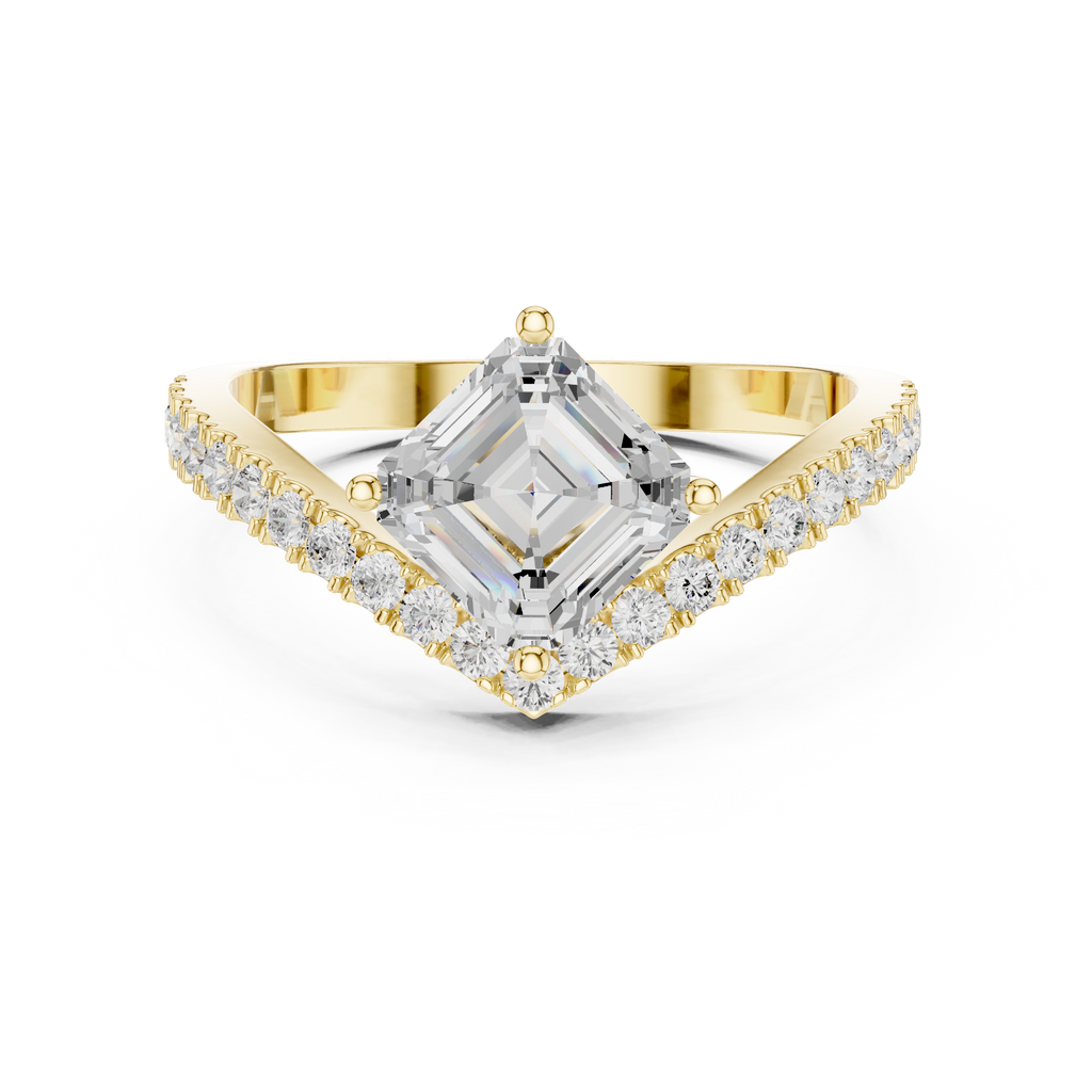 Split Shank Asscher Cut Diamond Engagement Ring with Pavé Band