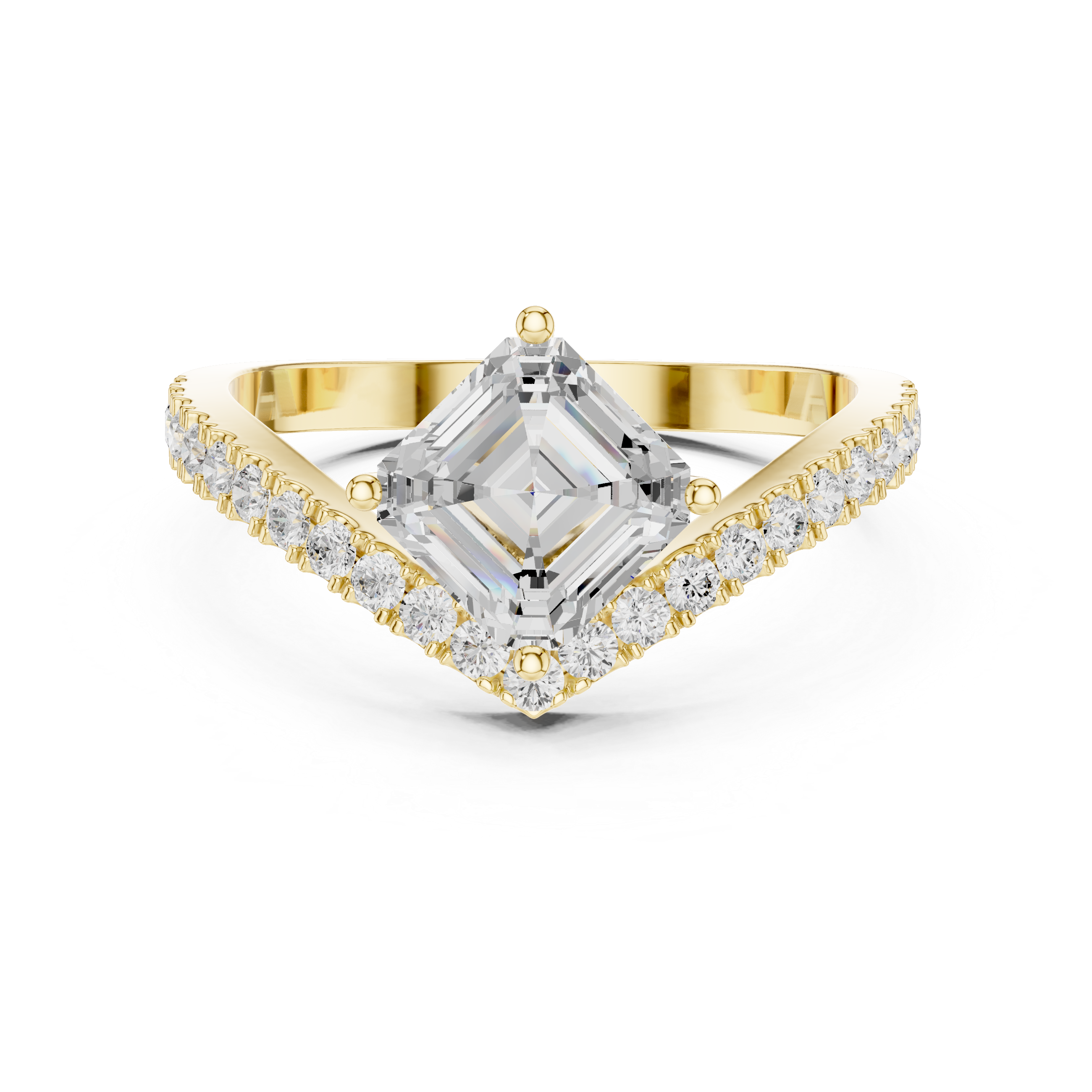 Split Shank Asscher Cut Diamond Engagement Ring with Pavé Band