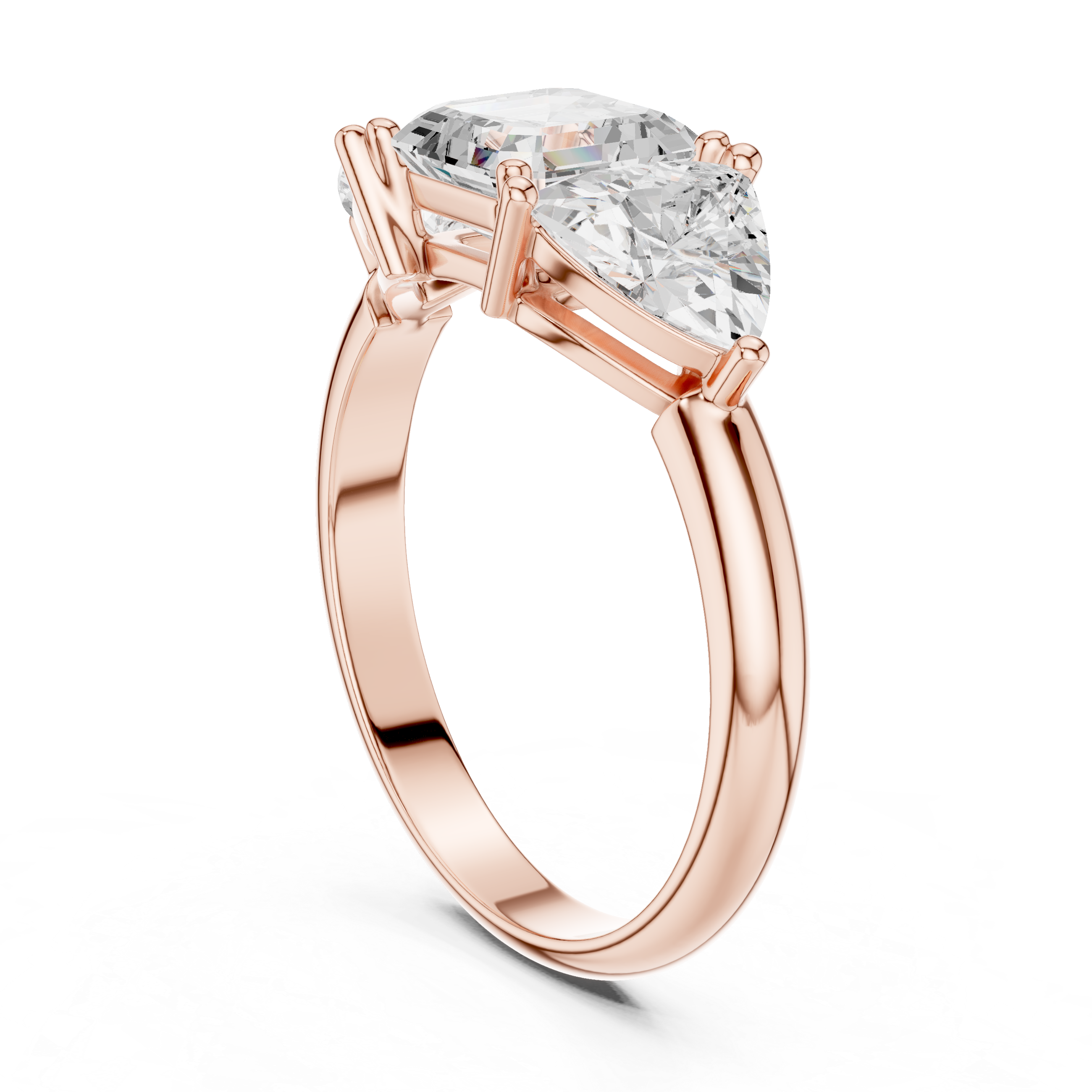 Three Stone Asscher & Trillion Cut Diamond Engagement Ring