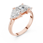 Three Stone Asscher & Trillion Cut Diamond Engagement Ring