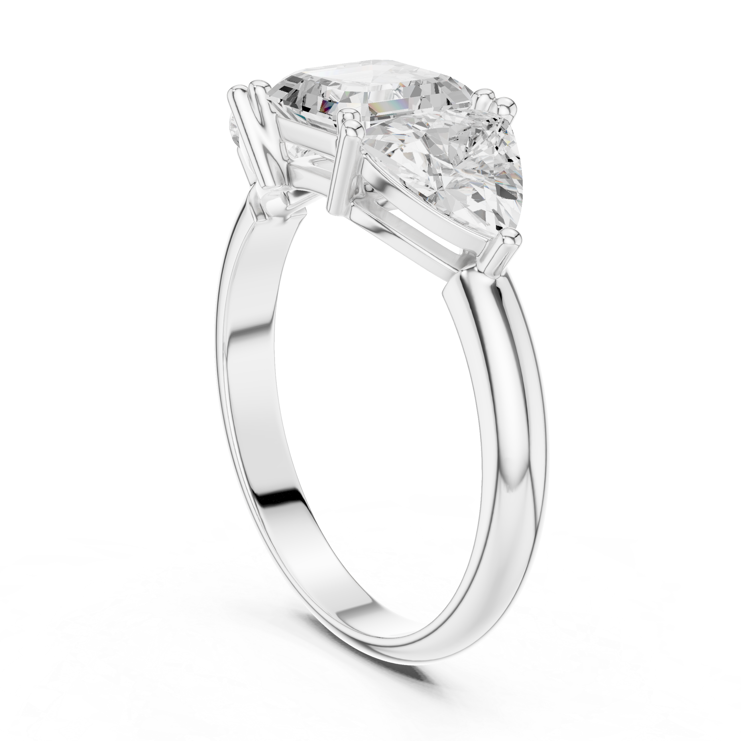 Three Stone Asscher & Trillion Cut Diamond Engagement Ring