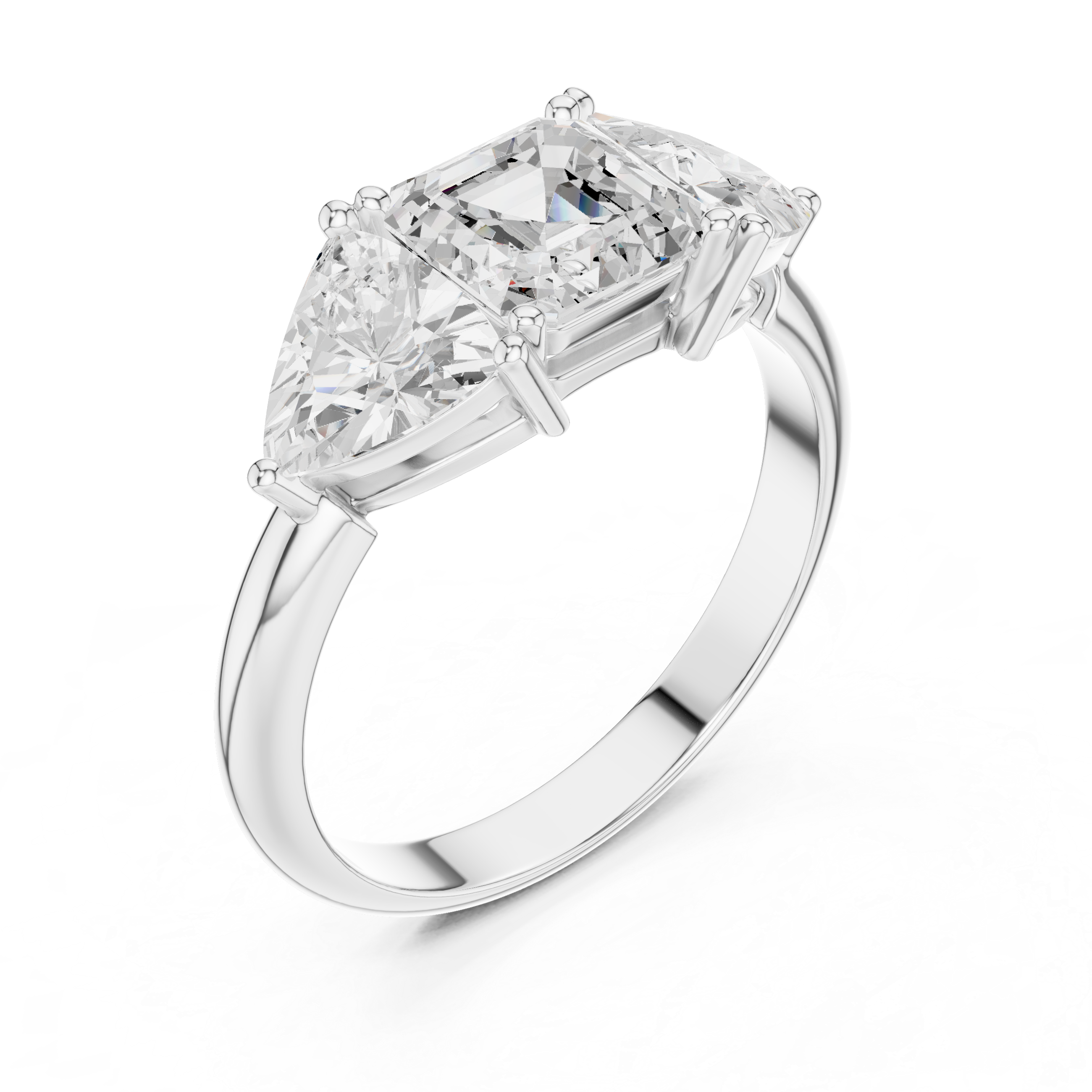 Three Stone Asscher & Trillion Cut Diamond Engagement Ring