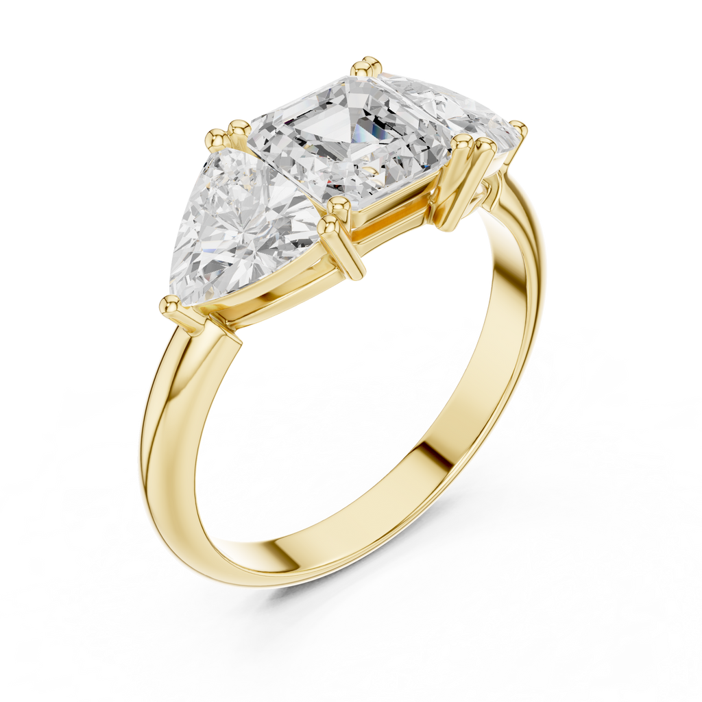 Three Stone Asscher & Trillion Cut Diamond Engagement Ring