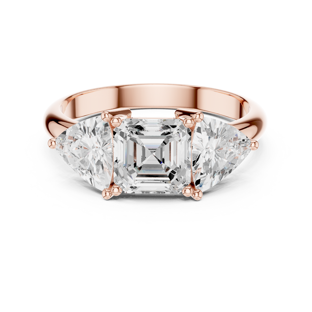 Three Stone Asscher & Trillion Cut Diamond Engagement Ring