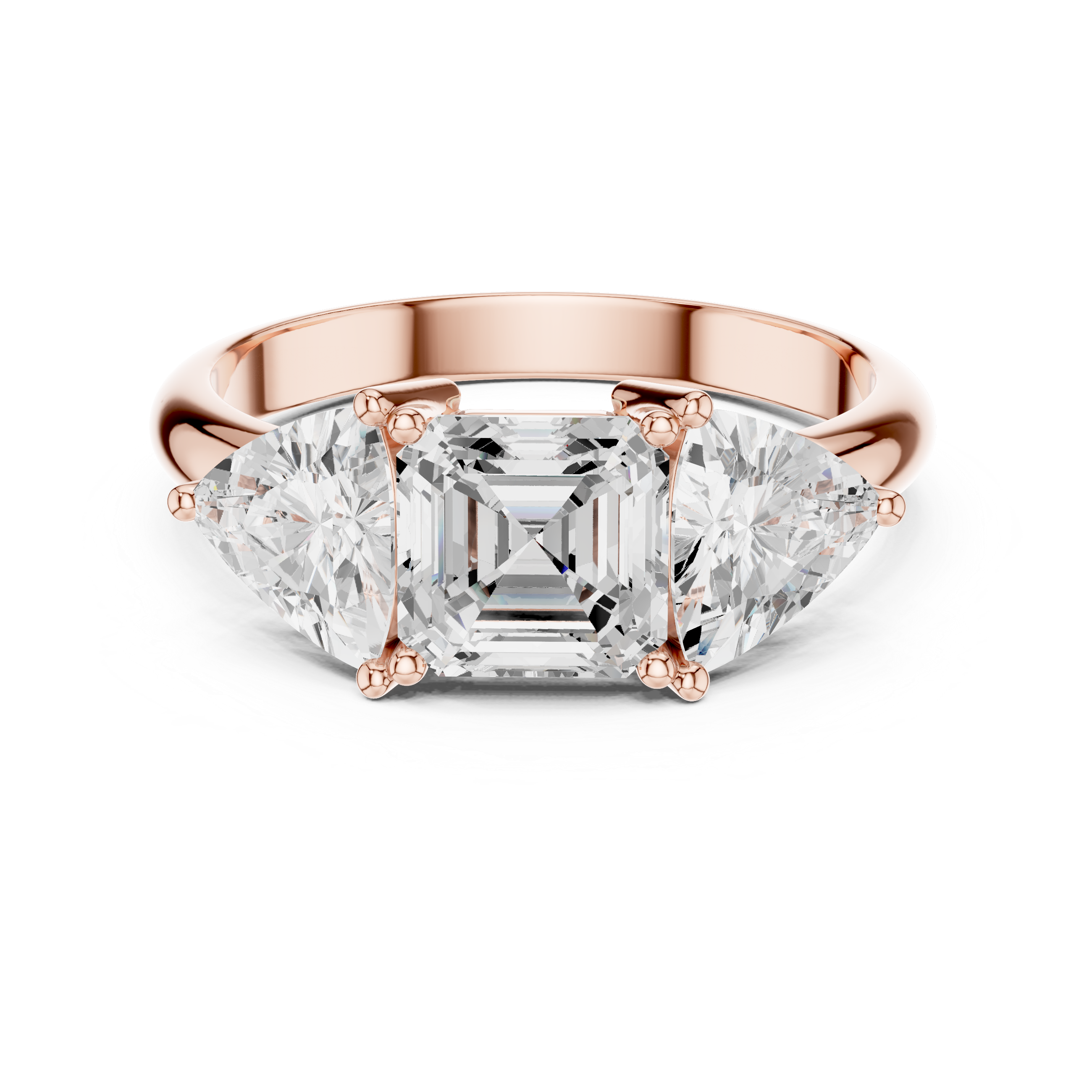 Three Stone Asscher & Trillion Cut Diamond Engagement Ring