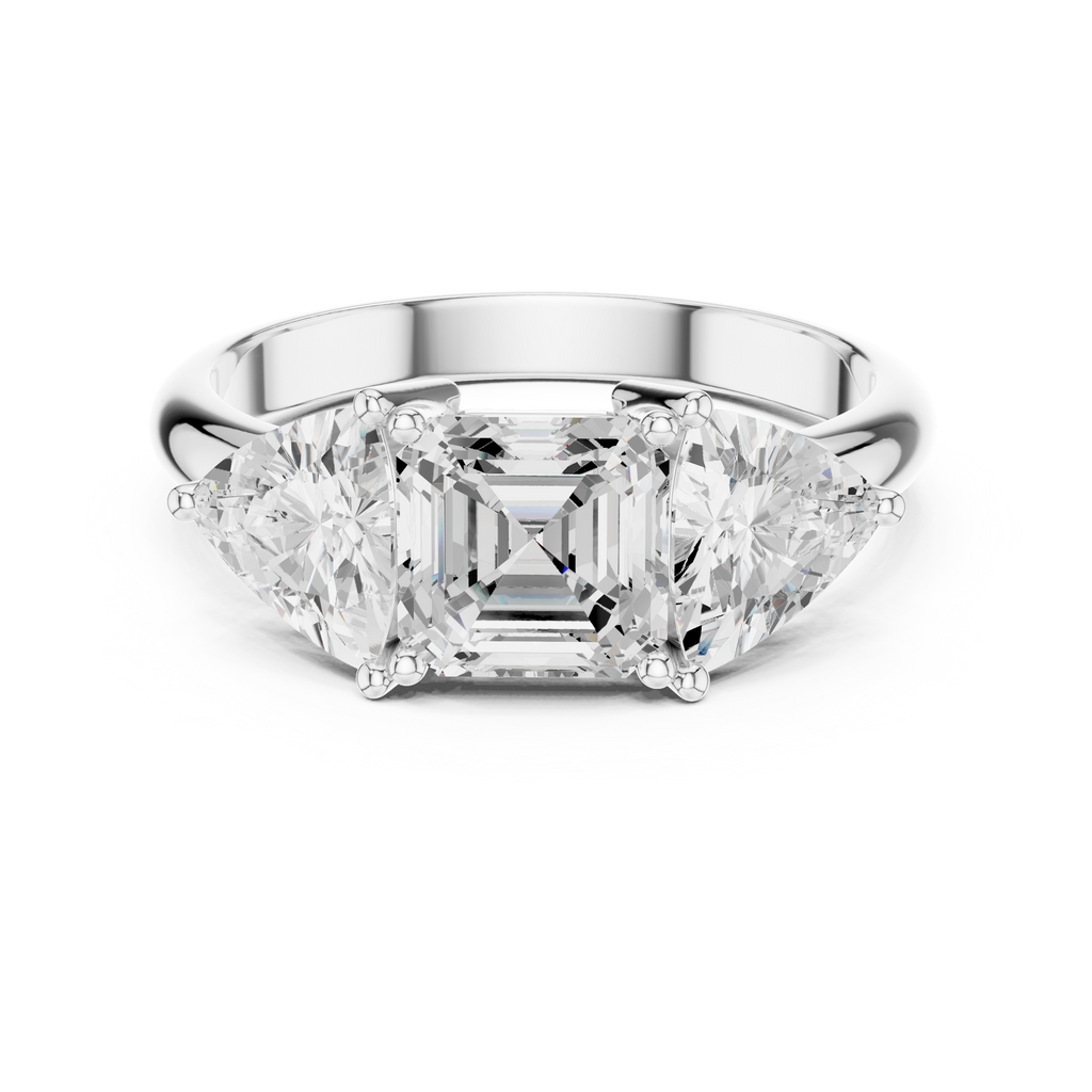 Three Stone Asscher & Trillion Cut Diamond Engagement Ring