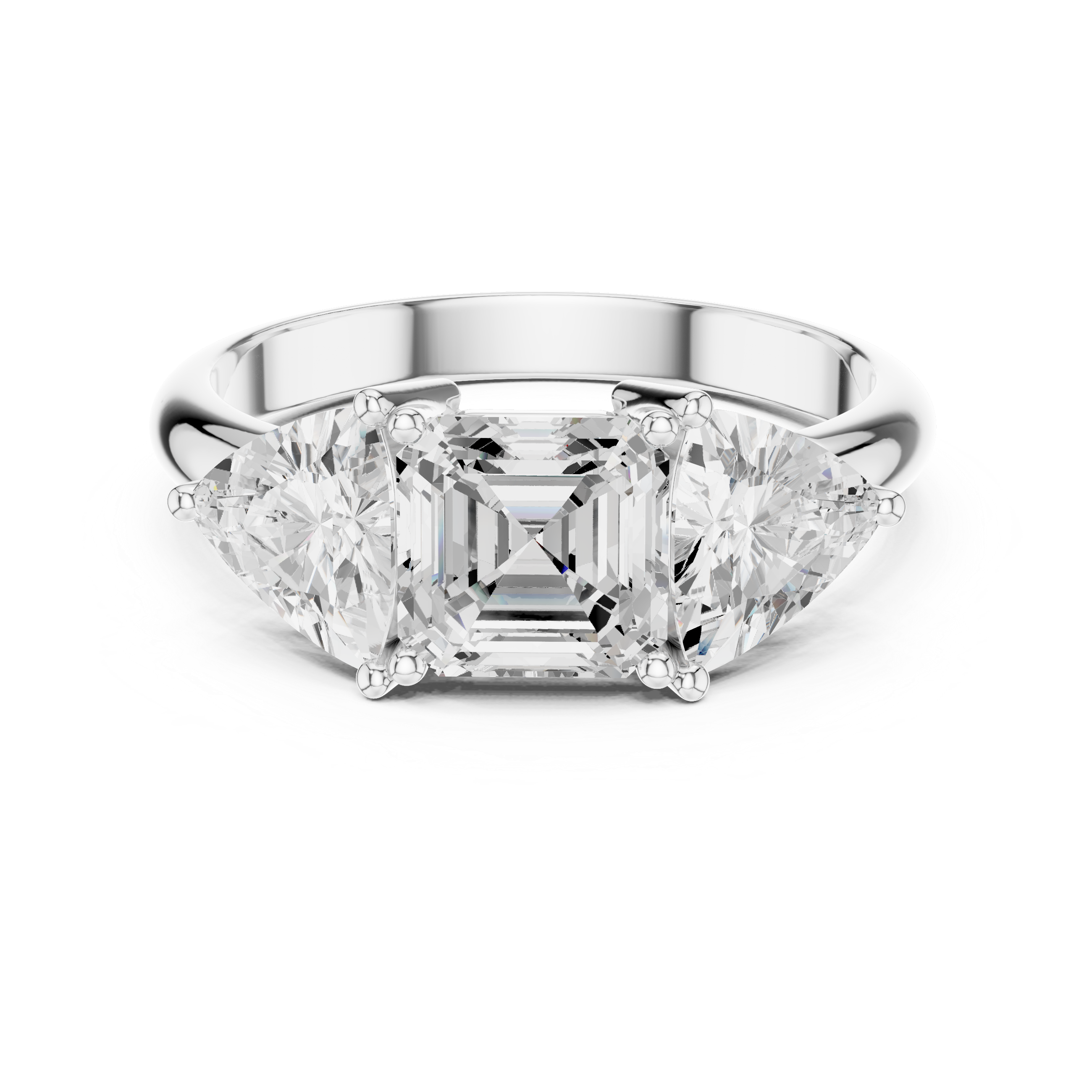 Three Stone Asscher & Trillion Cut Diamond Engagement Ring