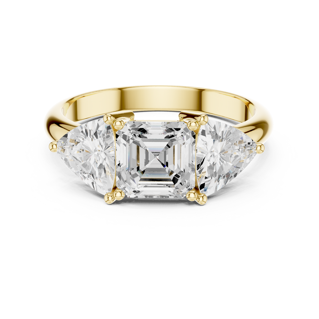 Three Stone Asscher & Trillion Cut Diamond Engagement Ring