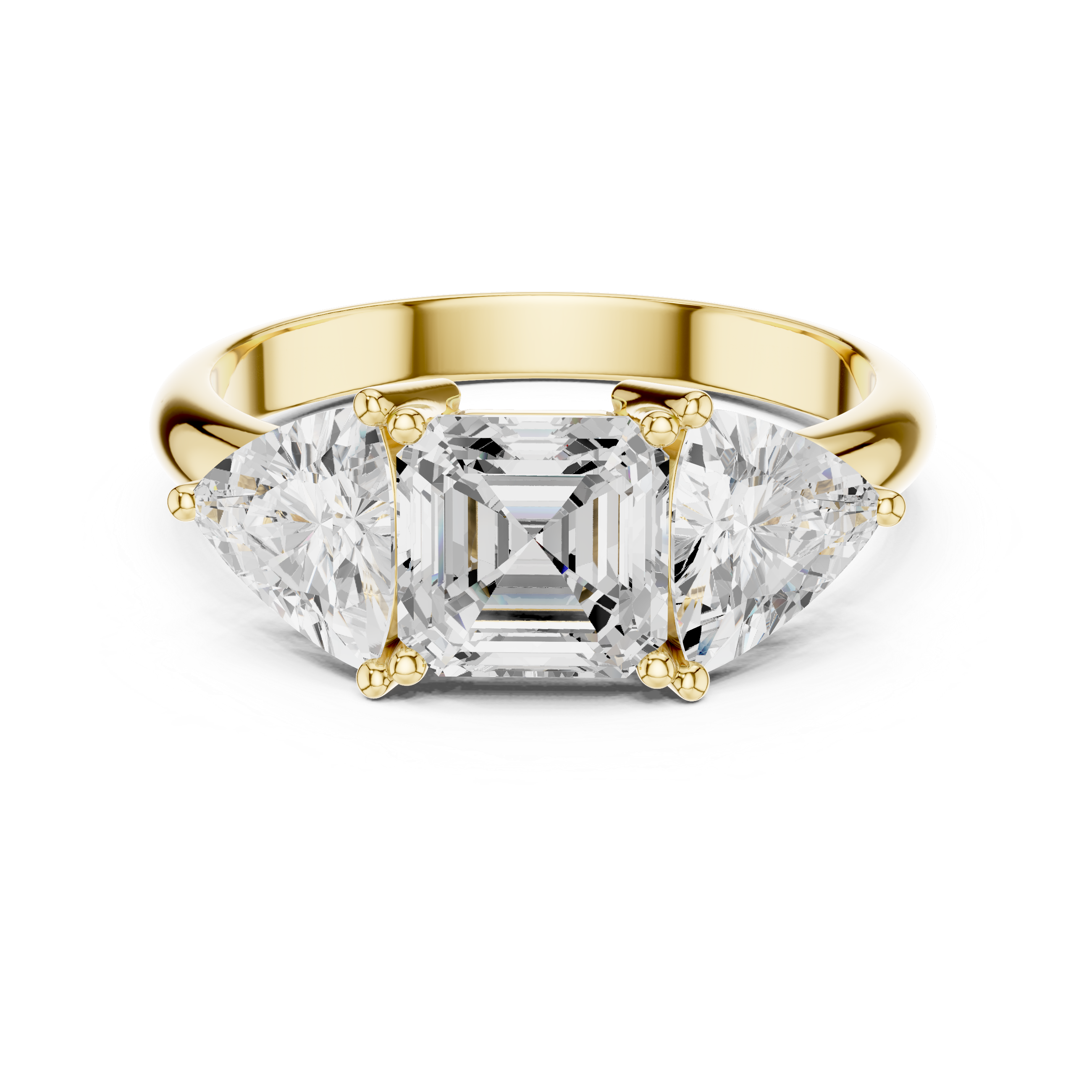 Three Stone Asscher & Trillion Cut Diamond Engagement Ring