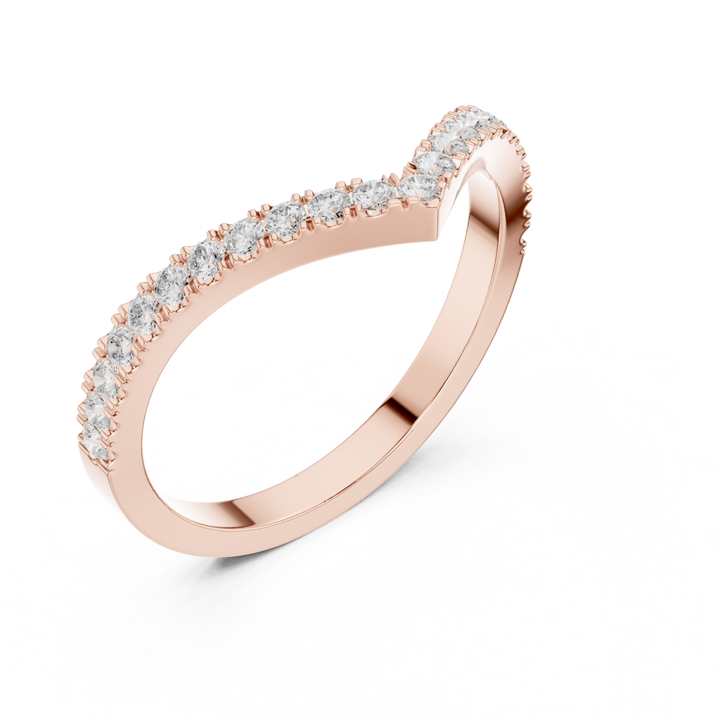 Chevron Diamond Wedding Band Ring in Rose Gold