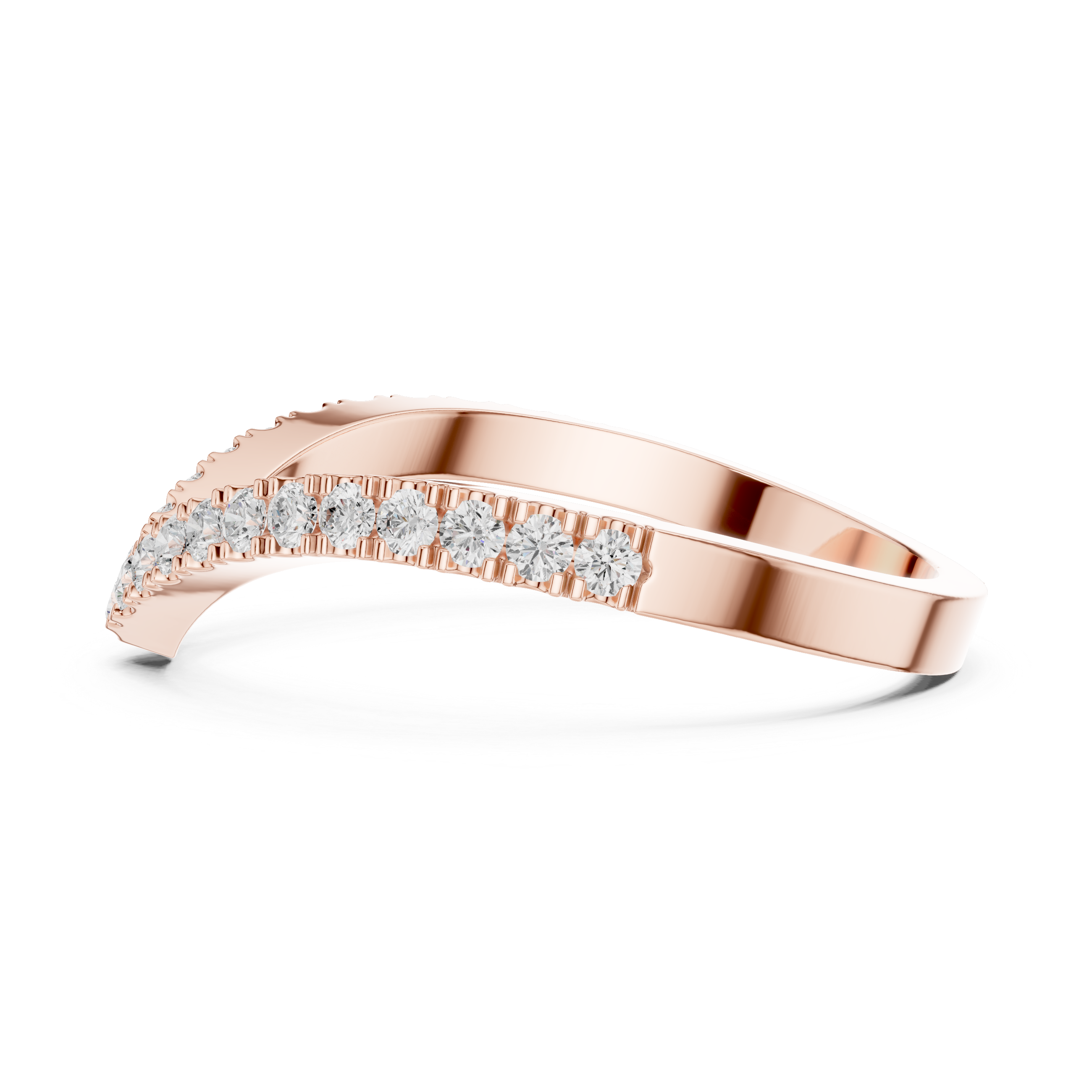 Chevron Diamond Wedding Band Ring in Rose Gold