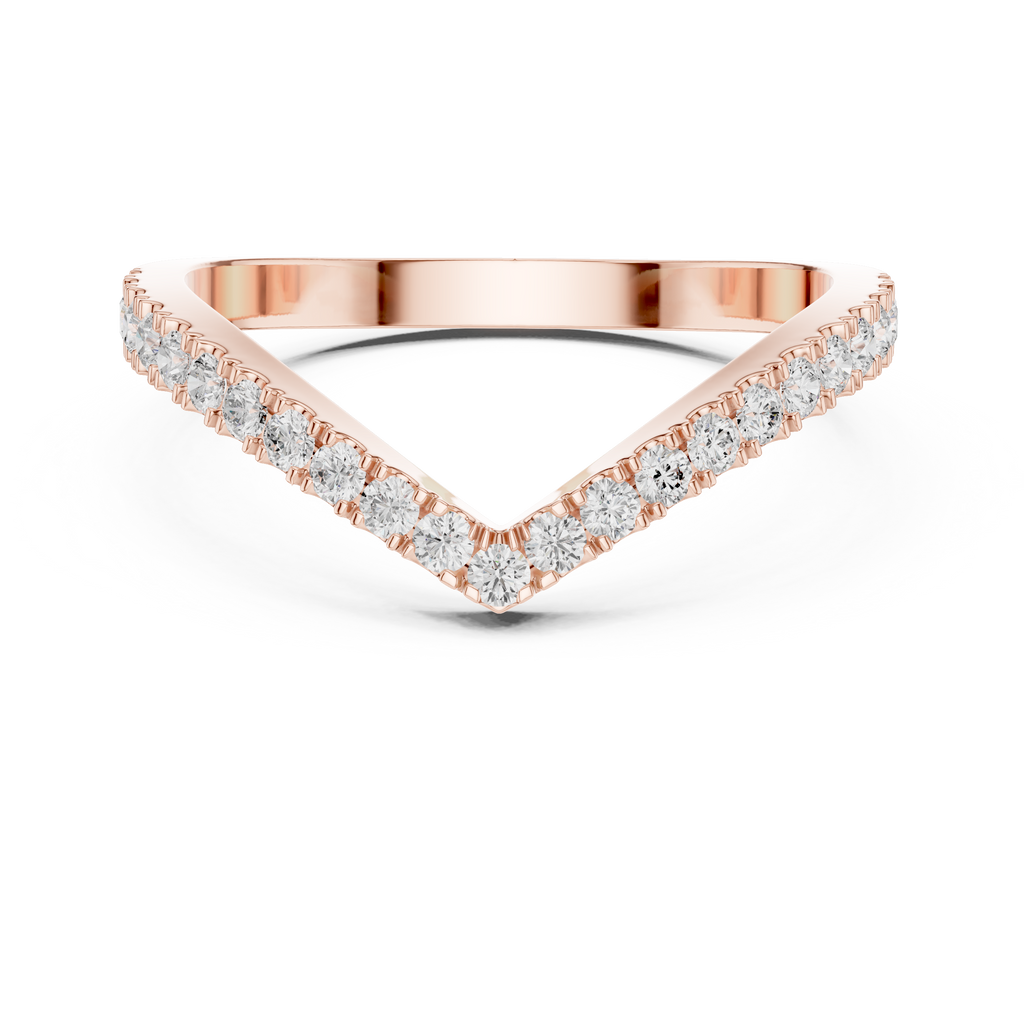 Chevron Diamond Wedding Band Ring in Rose Gold