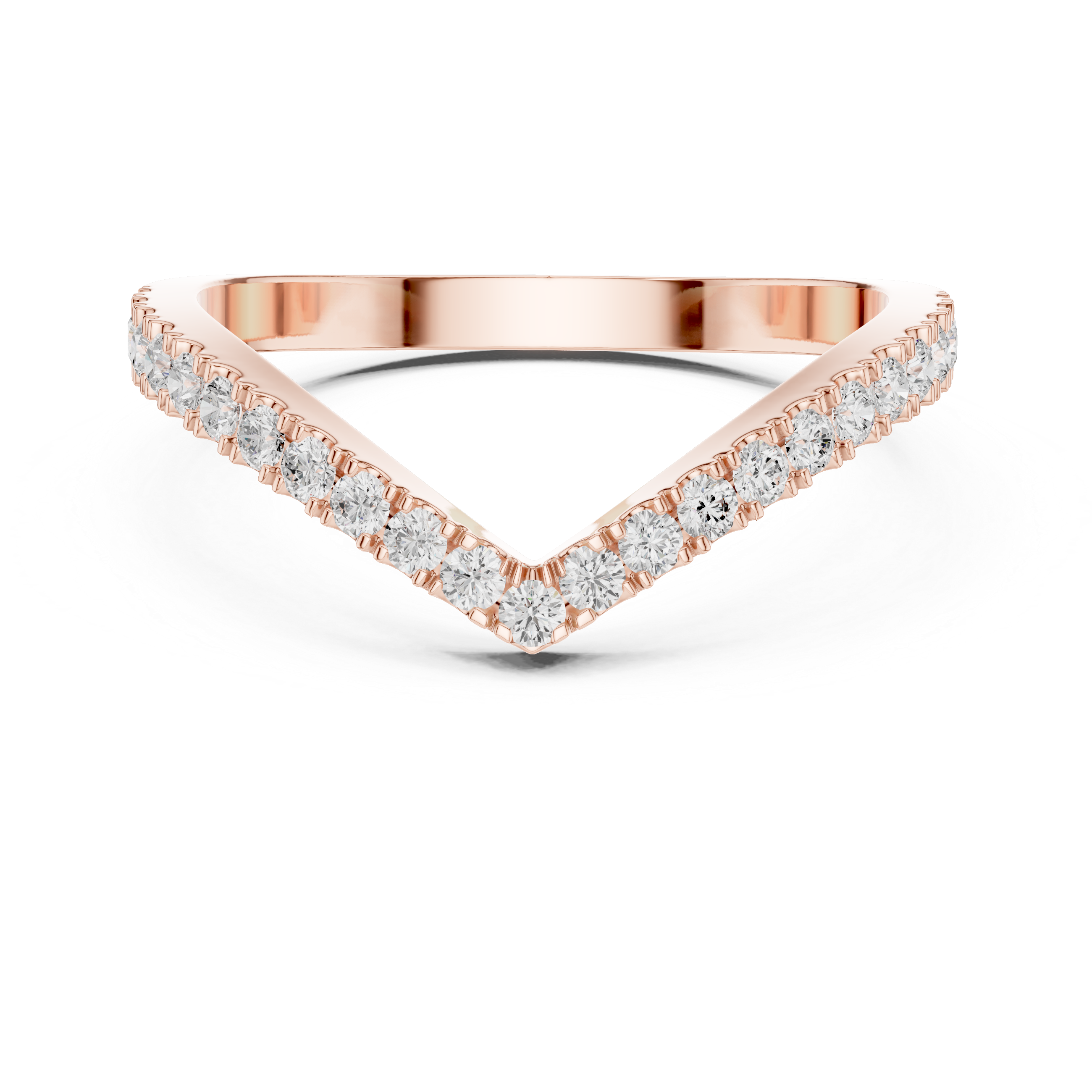 Chevron Diamond Wedding Band Ring in Rose Gold