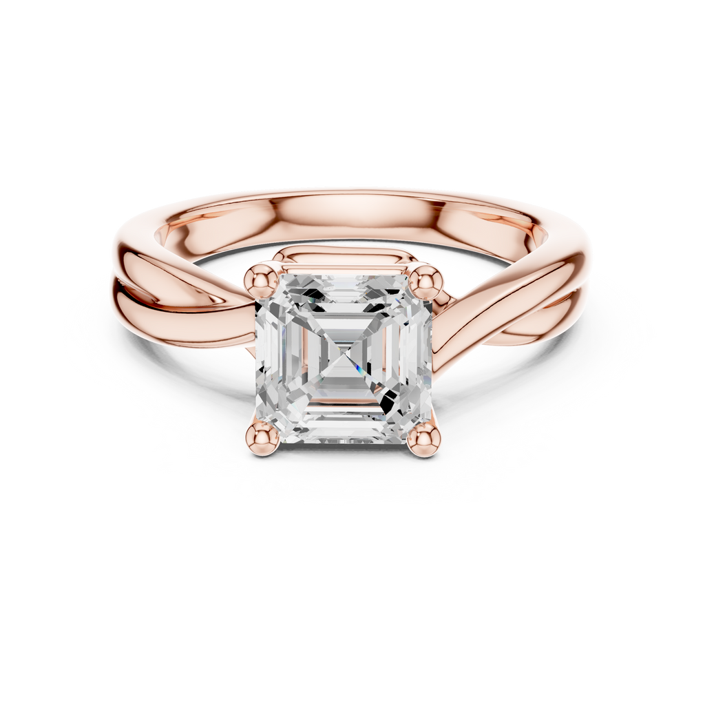 Asscher Cut Twisted Solitaire Diamond Engagement Ring