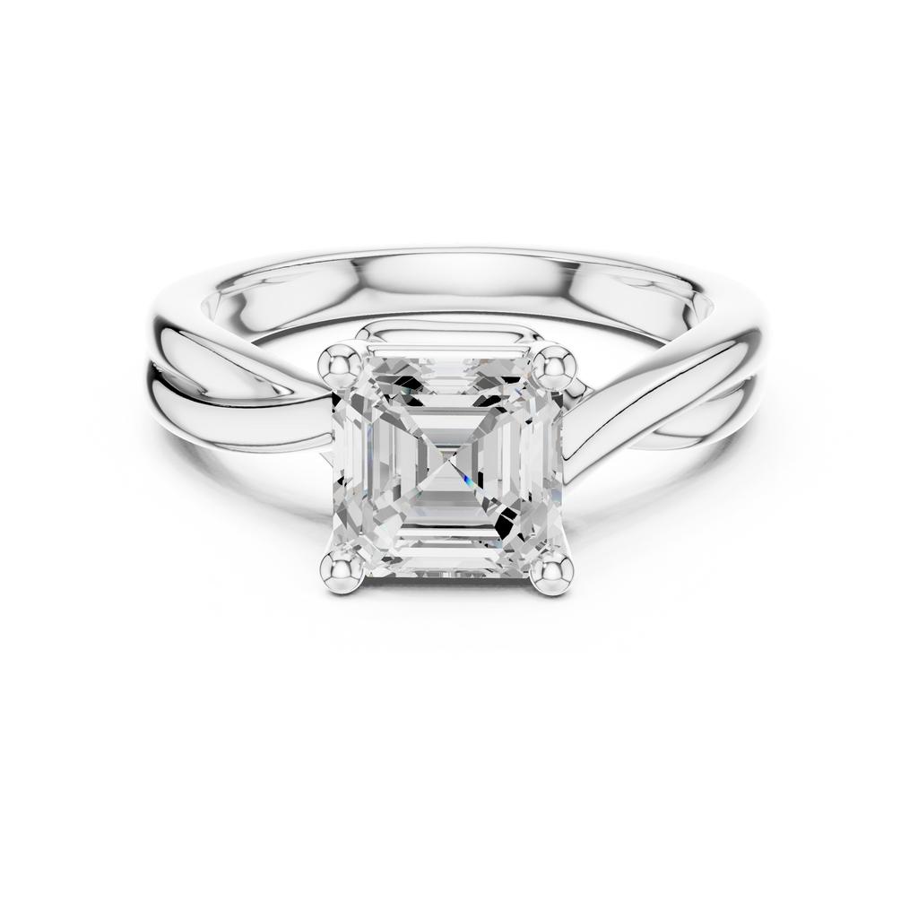 Asscher Cut Twisted Solitaire Diamond Engagement Ring