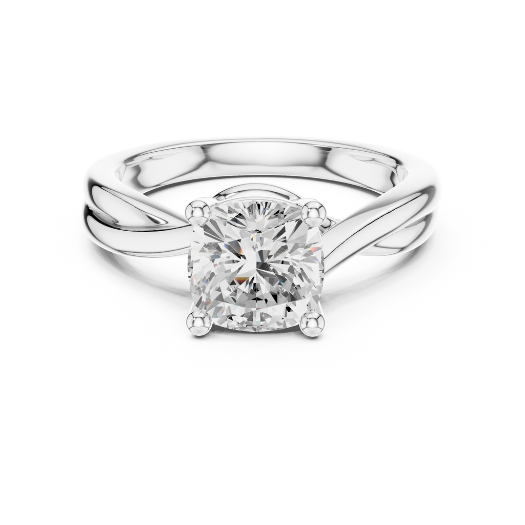 Cushion Cut Twisted Solitaire Diamond Engagement Ring