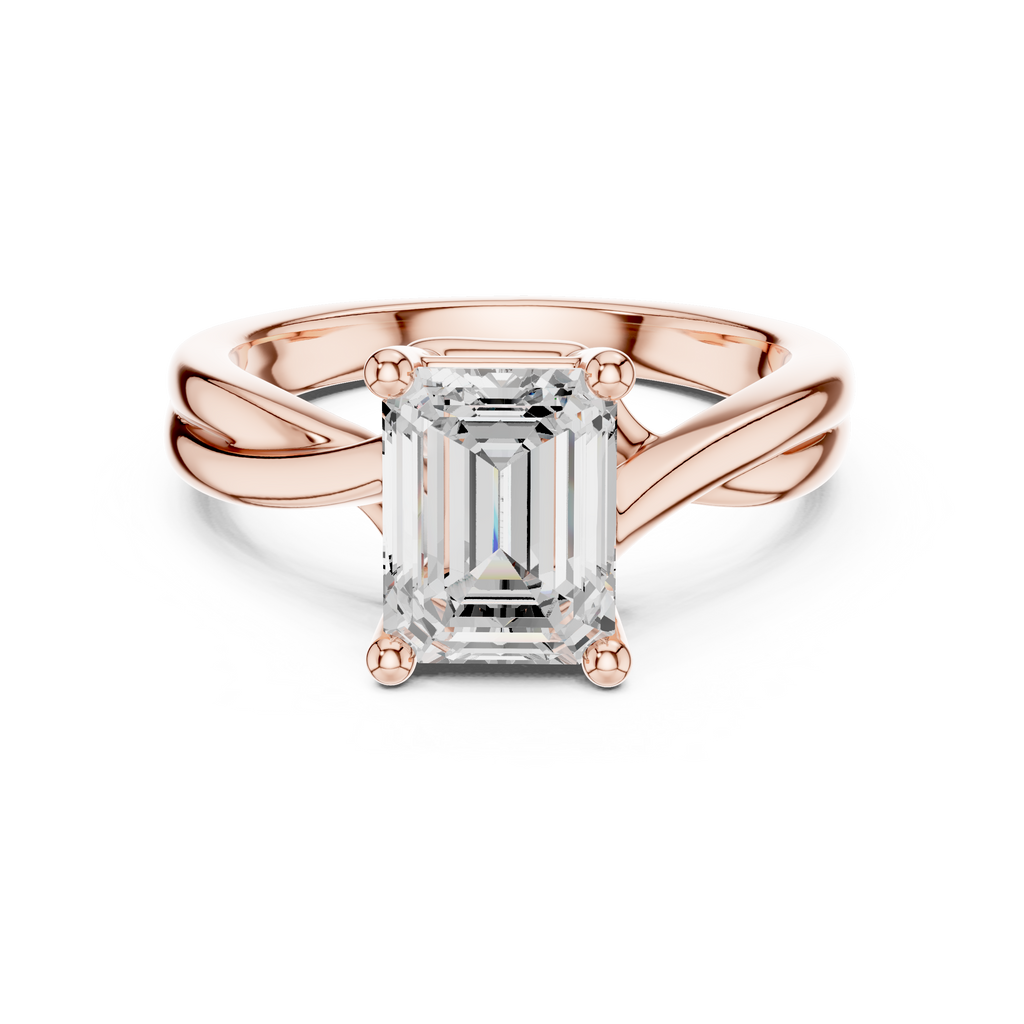 Emerald Cut Twisted Solitaire Diamond Engagement Ring
