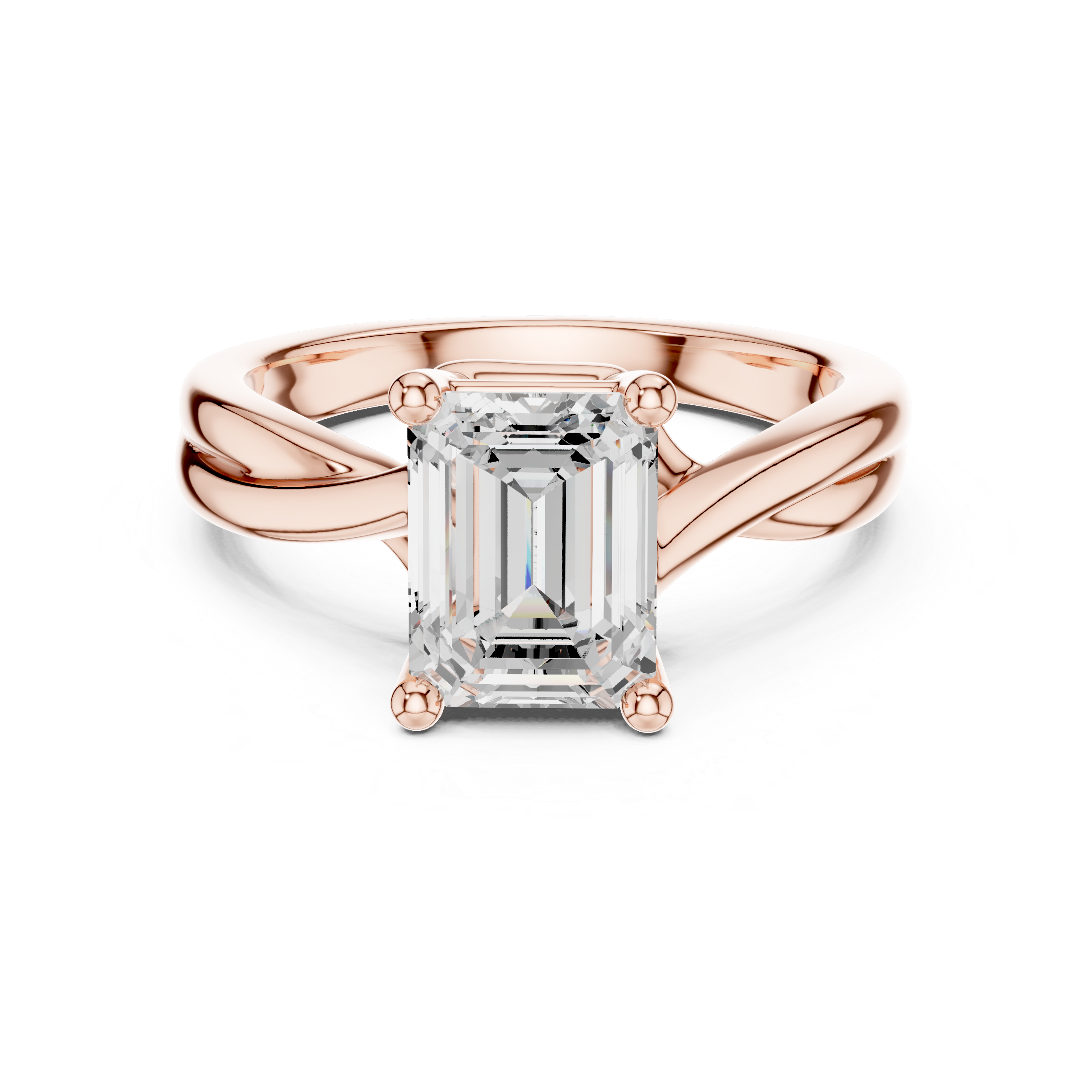 Emerald Cut Twisted Solitaire Diamond Engagement Ring