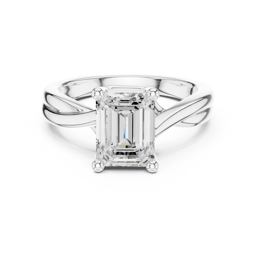 Emerald Cut Twisted Solitaire Diamond Engagement Ring