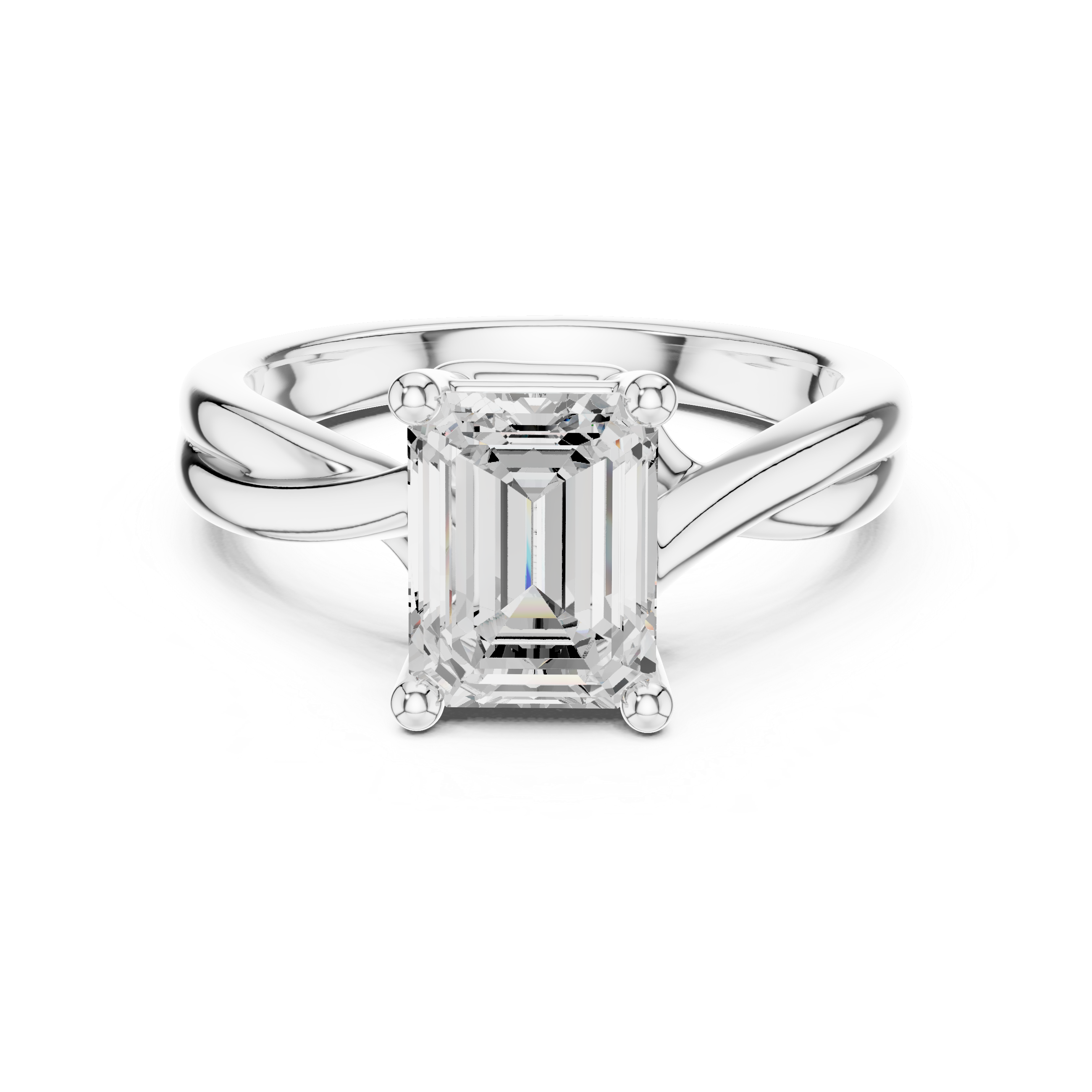 Emerald Cut Twisted Solitaire Diamond Engagement Ring