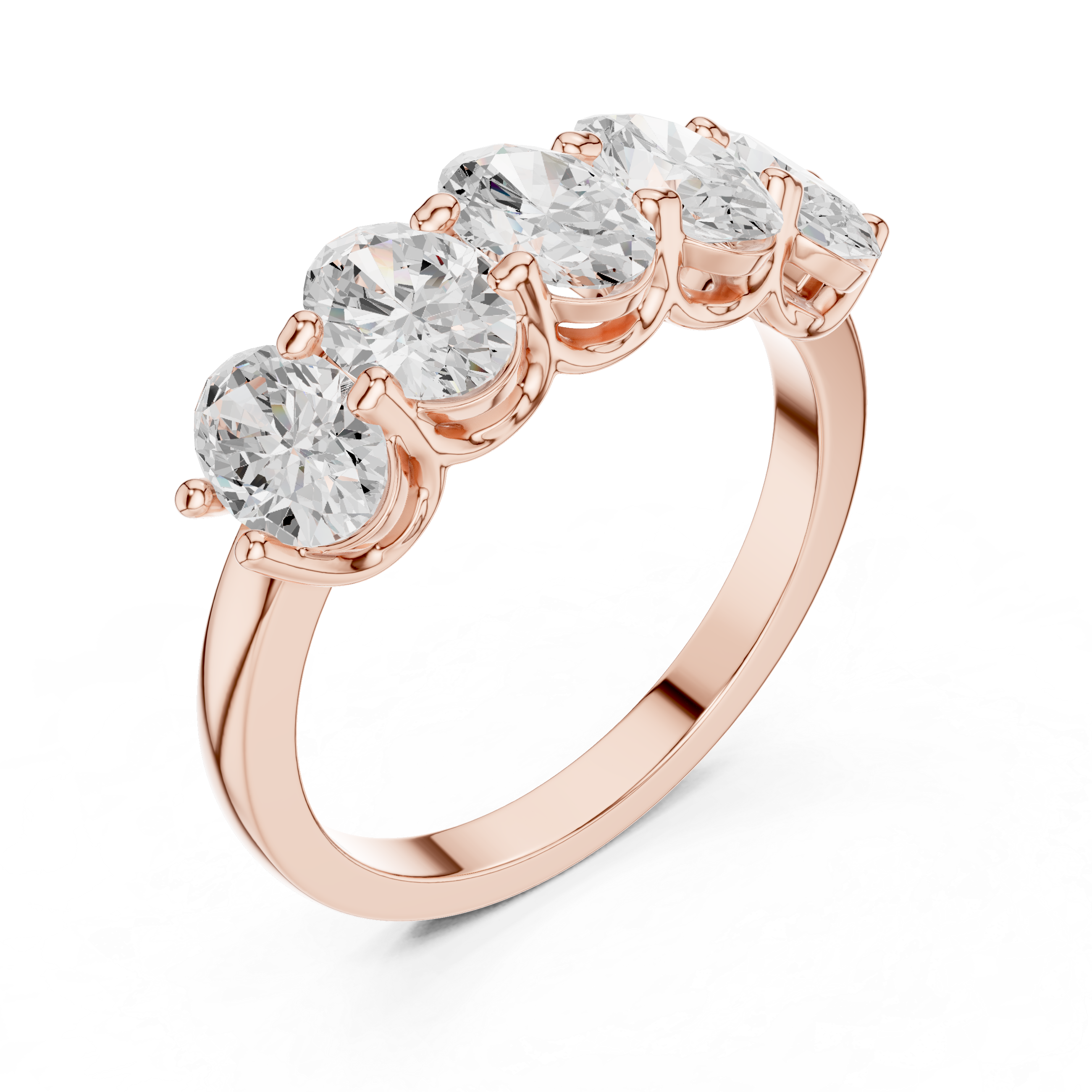Five Oval Cut Diamond Anniversary Ring in Rose Gold