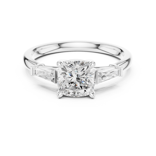0.40 CTW Cushion Cut Three Stone Diamond Engagement Ring with Tapered Baguette Side Stones – Style DDLR-11… — Jewelix Atelier