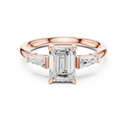 Emerald Cut Three Stone Diamond Engagement Ring with Tapered Baguette Side Stones