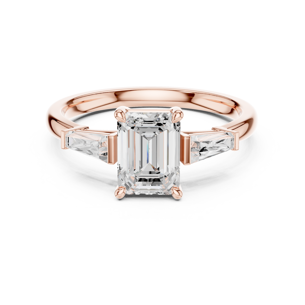 0.40 CTW Emerald Cut Three Stone Diamond Engagement Ring with – view 3 of 6, lab grown diamond ring | Jewelix Atelier