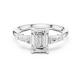 Emerald Cut Three Stone Diamond Engagement Ring with Tapered Baguette Side Stones