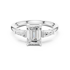 Emerald Cut Three Stone Diamond Engagement Ring with Tapered Baguette Side Stones