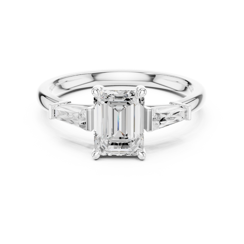 0.40 CTW Emerald Cut Three Stone Diamond Engagement Ring with Tapered Baguette Side Stones – Style DDLR-11… — Jewelix Atelier