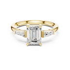 Emerald Cut Three Stone Diamond Engagement Ring with Tapered Baguette Side Stones