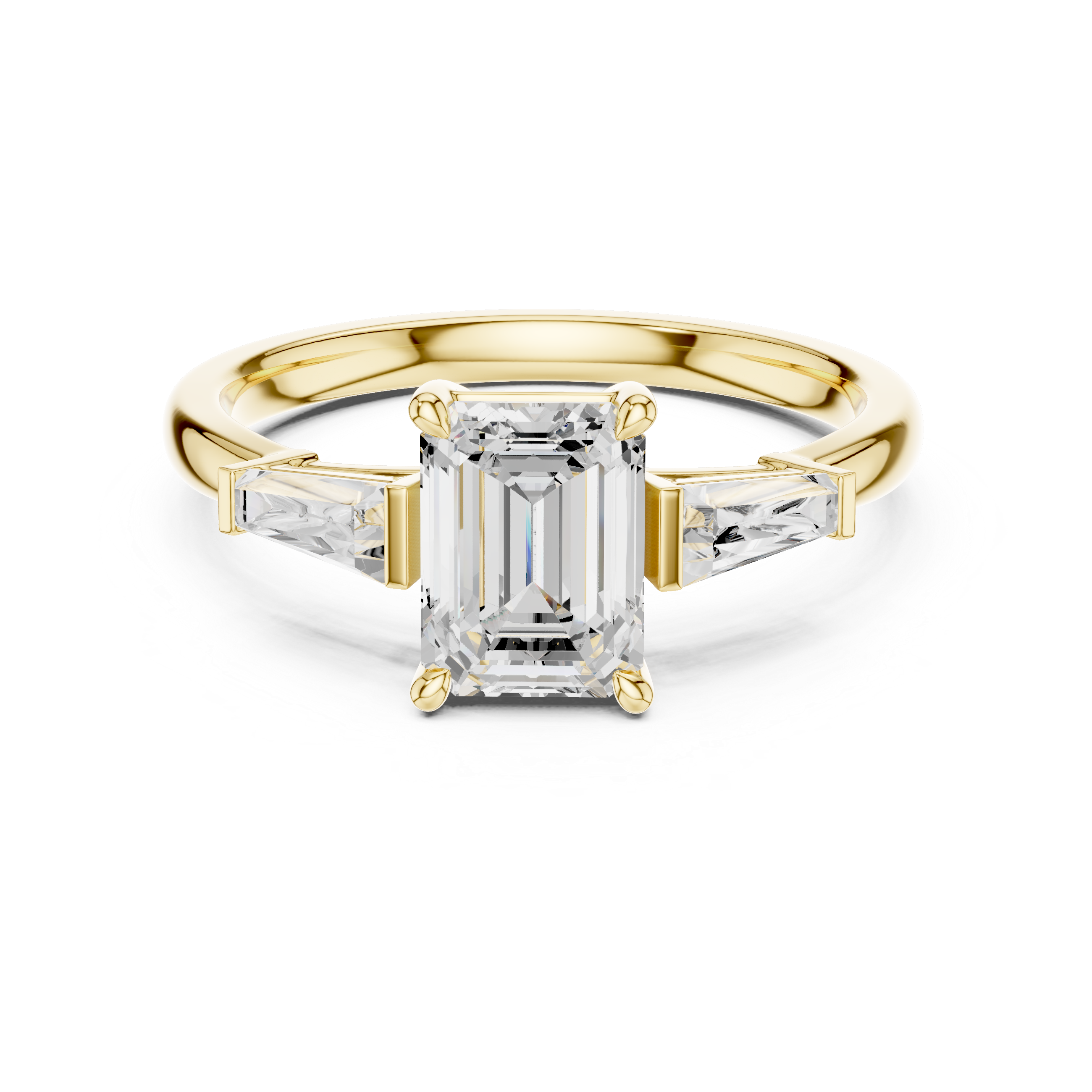 Emerald Cut Three Stone Diamond Engagement Ring with Tapered Baguette Side Stones